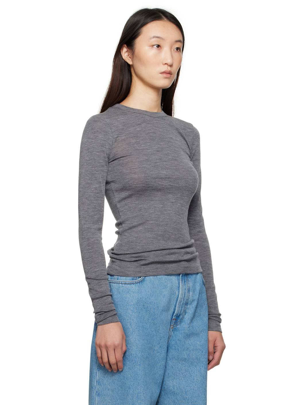 Gray Fine Merino Longsleeve T-shirt - 2