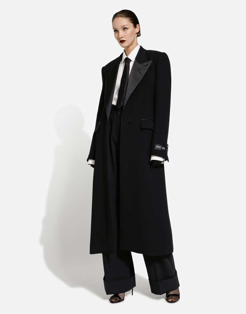 Long single-breasted wool tuxedo coat 3