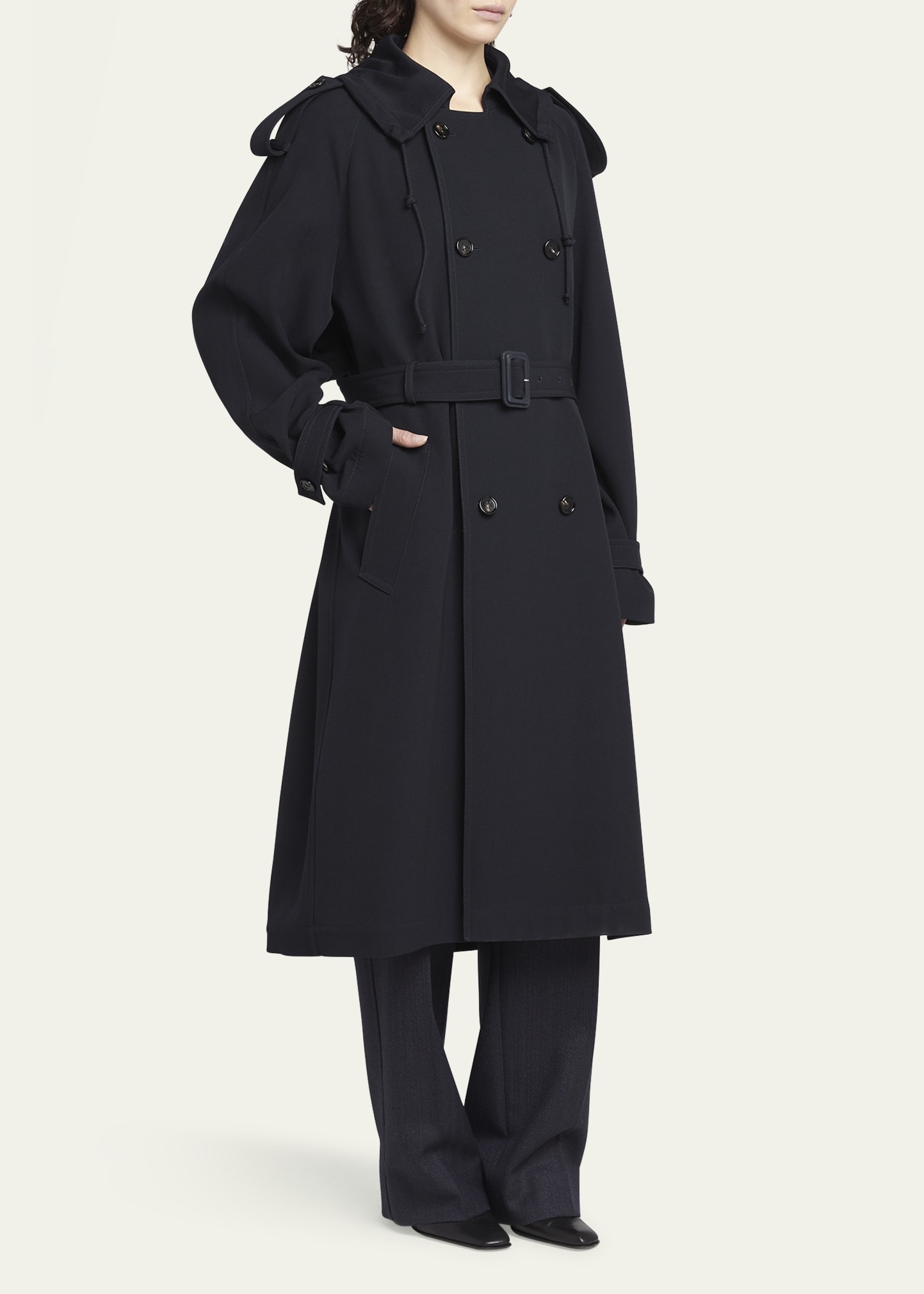 Compact Wool Gabardine Belted Trench Coat - 4