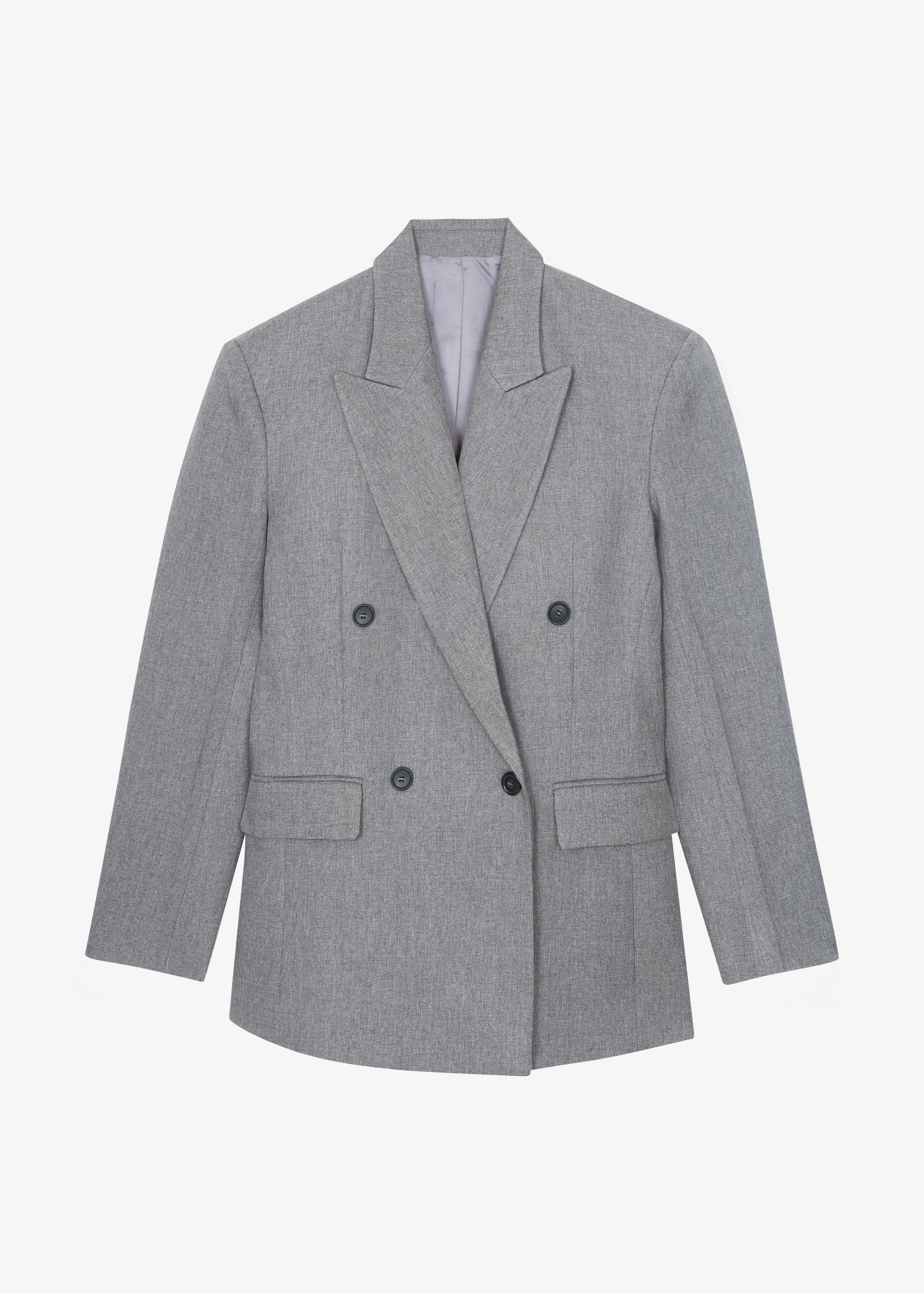 Vallsta Double-Breasted Blazer - Grey Melange - 1