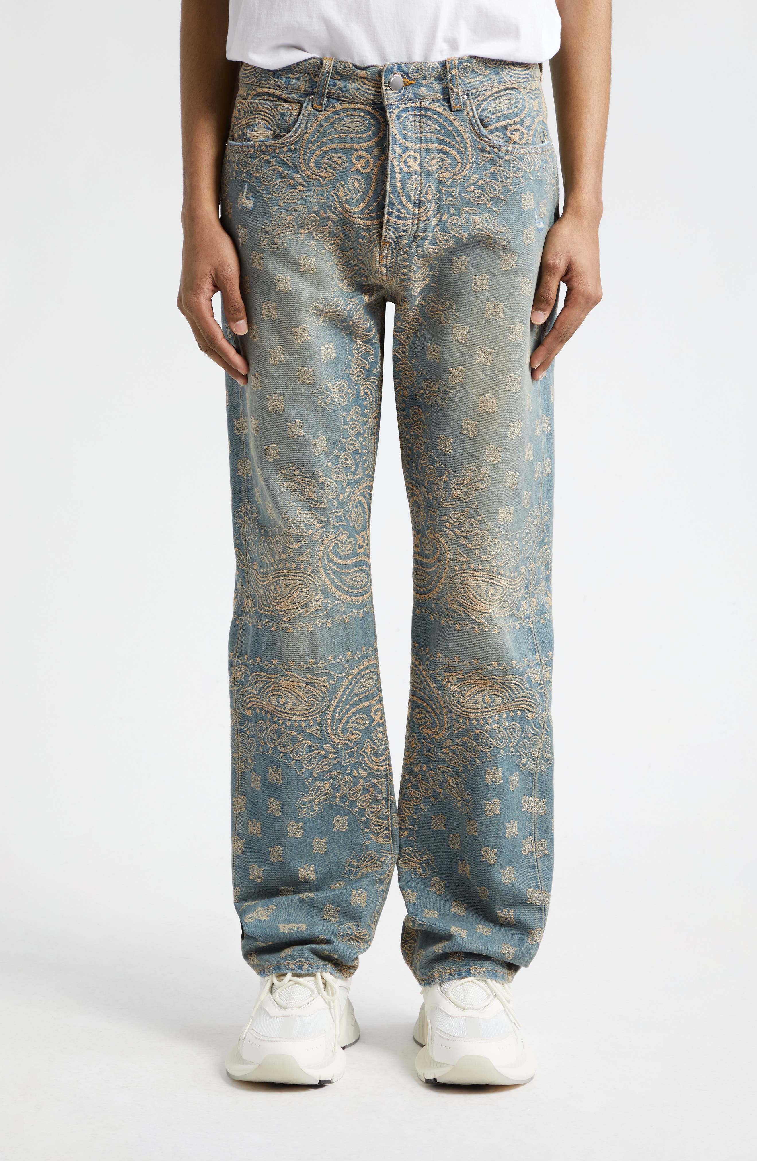 Bandana Jacquard Straight Leg Jeans - 1