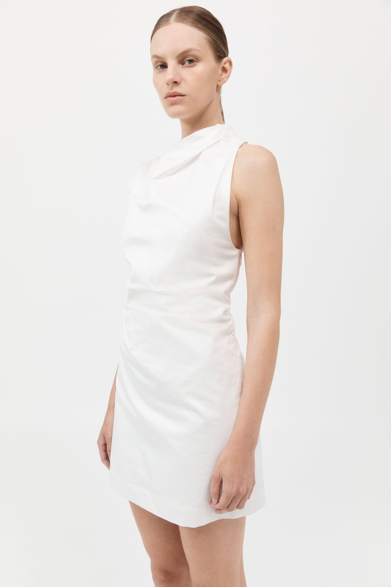 Asymmetric Tuck Mini Dress - White 4