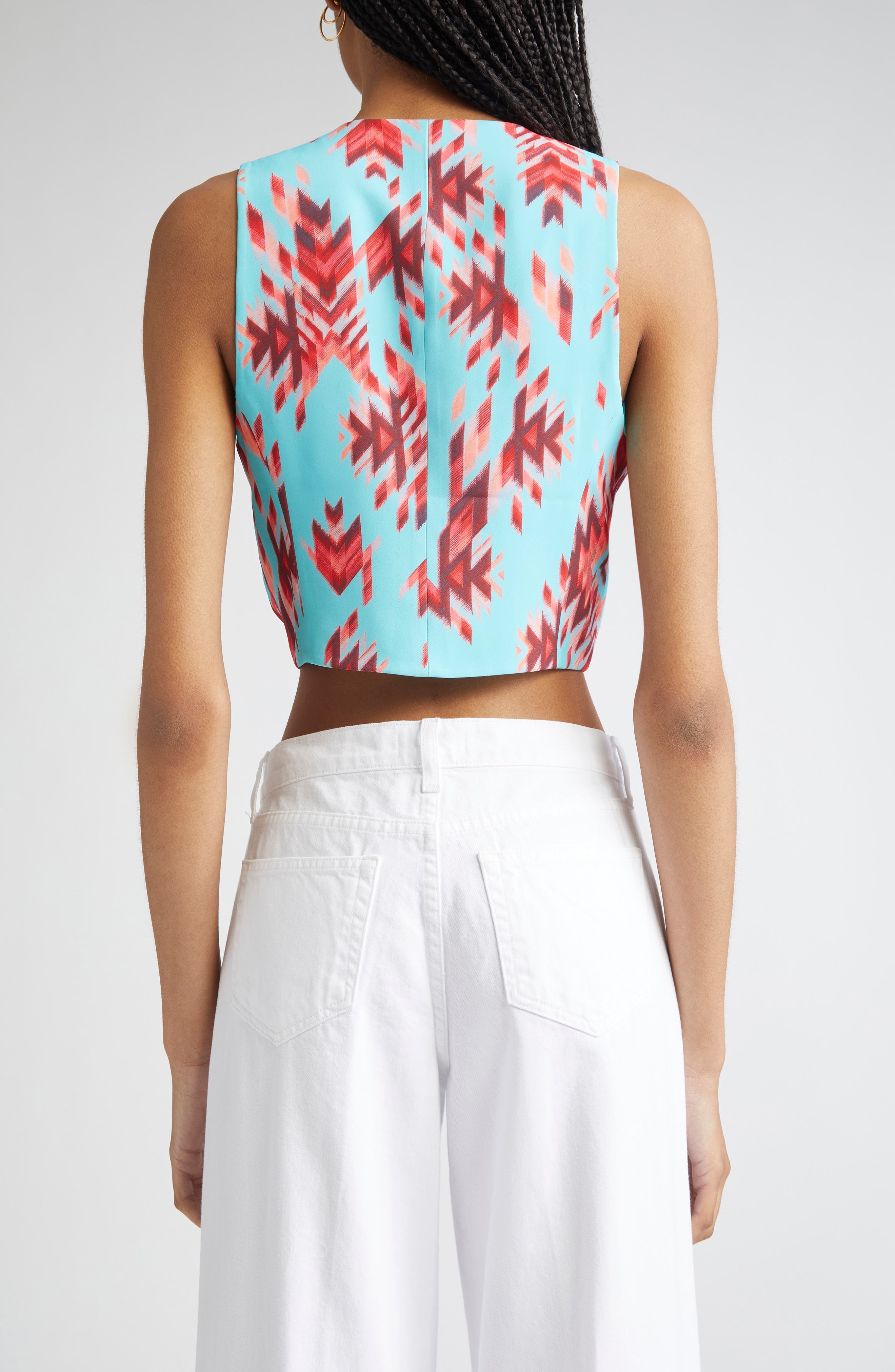 L'AGENCE Jianna Print Button-Up Vest in Pool Blue Ganado Print at Nordstrom - 3