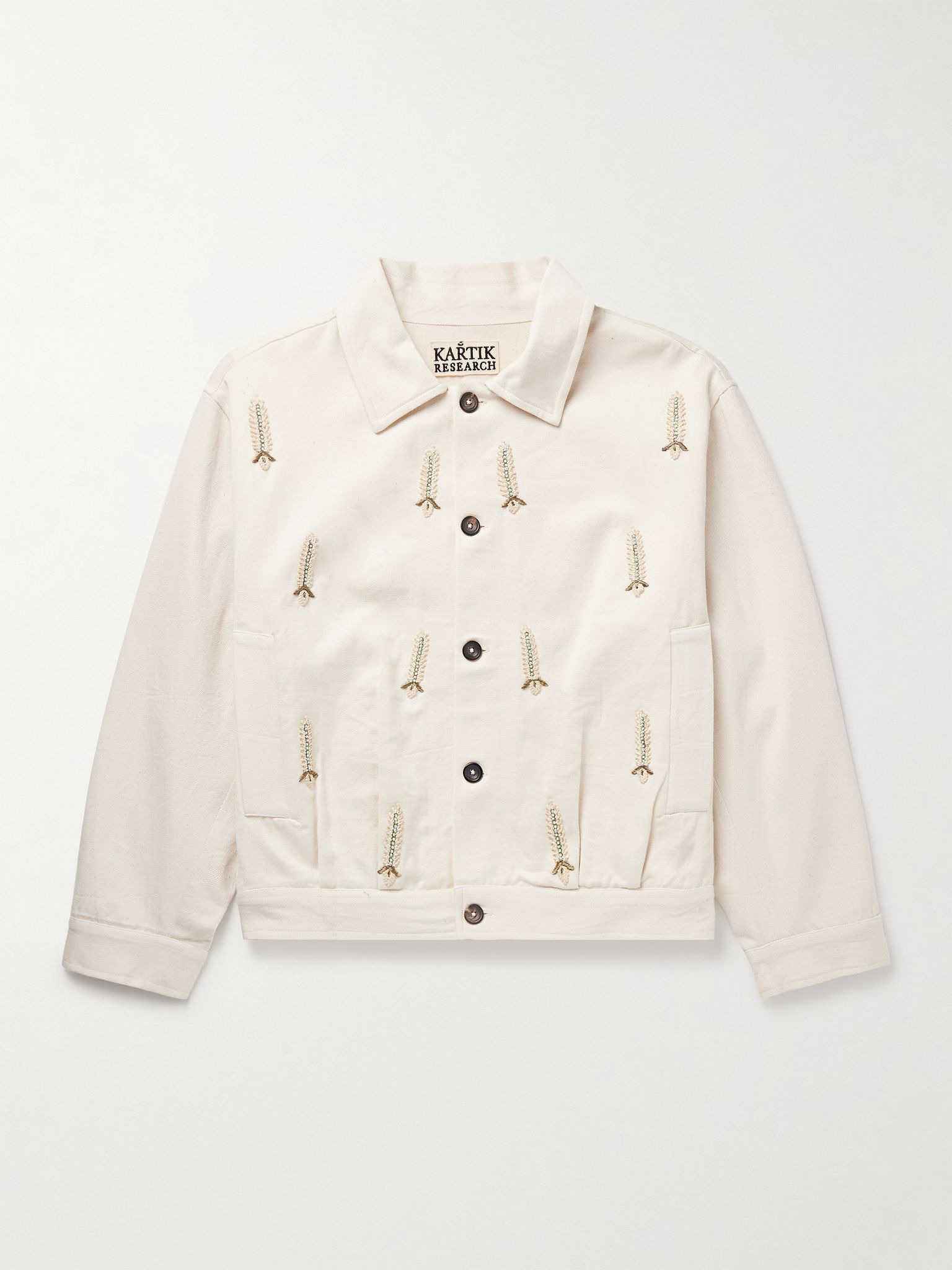 Embellished Embroidered Cotton-Twill Jacket Ecru - 1