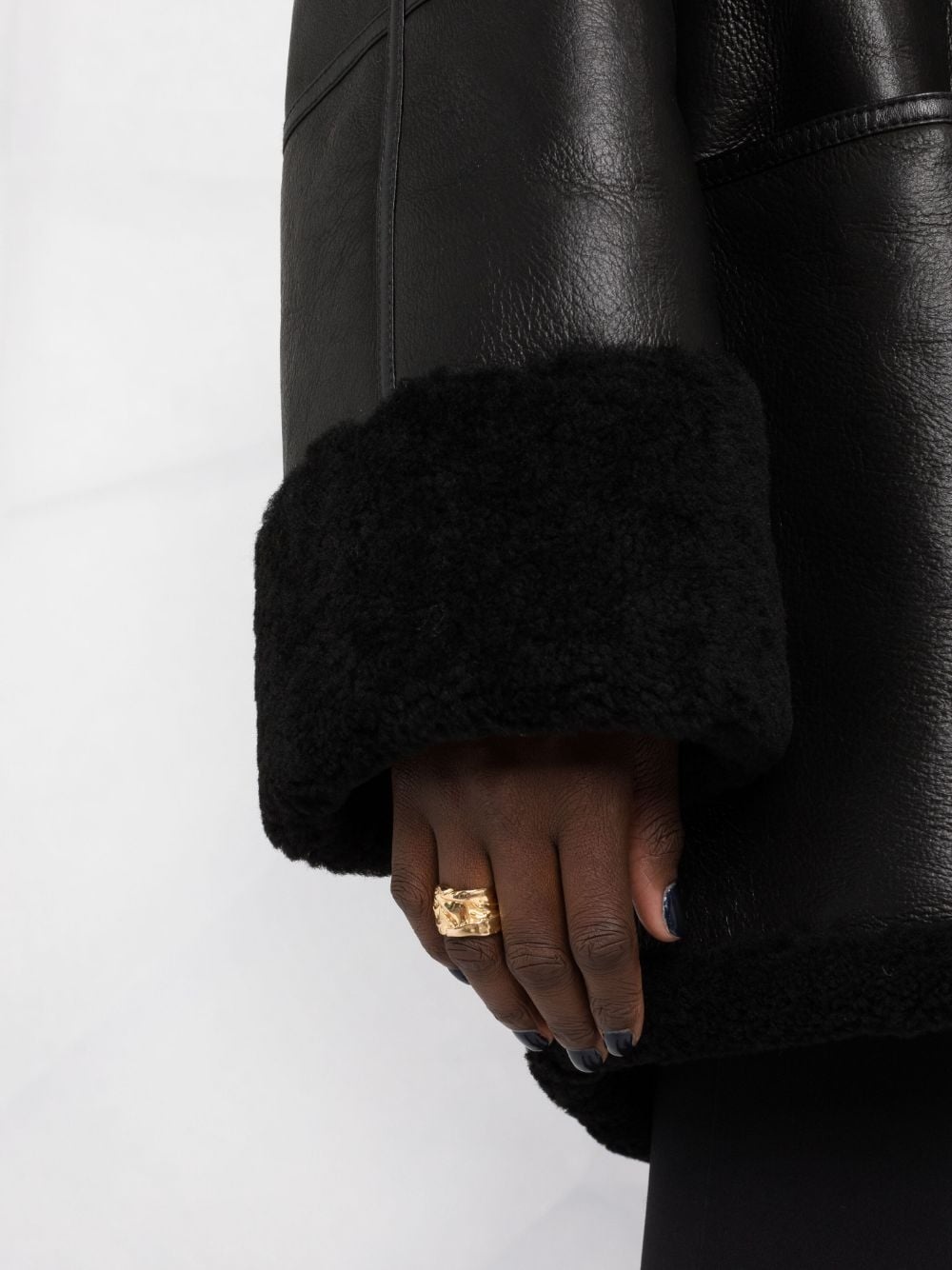oversized shearling-trim jacket - 3