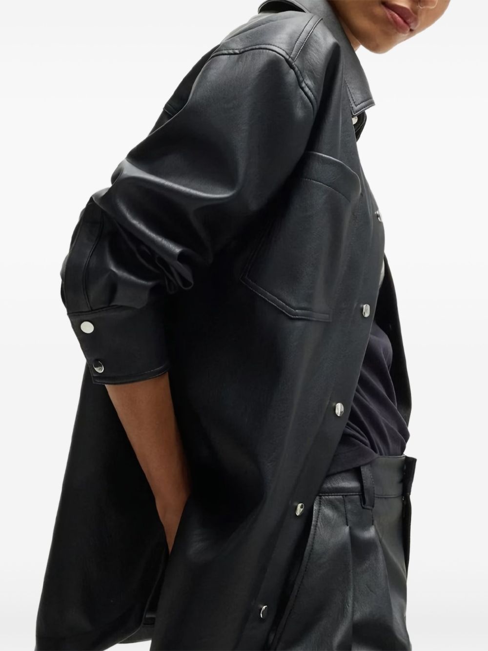 faux-leather overshirt - 5