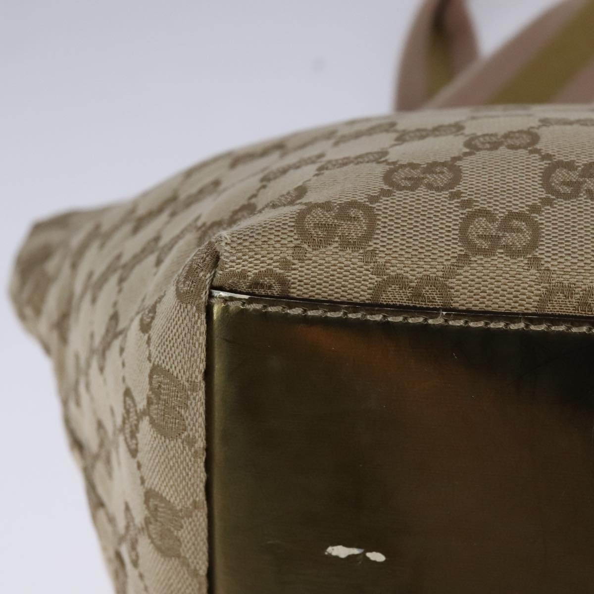 GUCCI GG Canvas Sherry Line Tote Bag Beige Gold Pink - 15