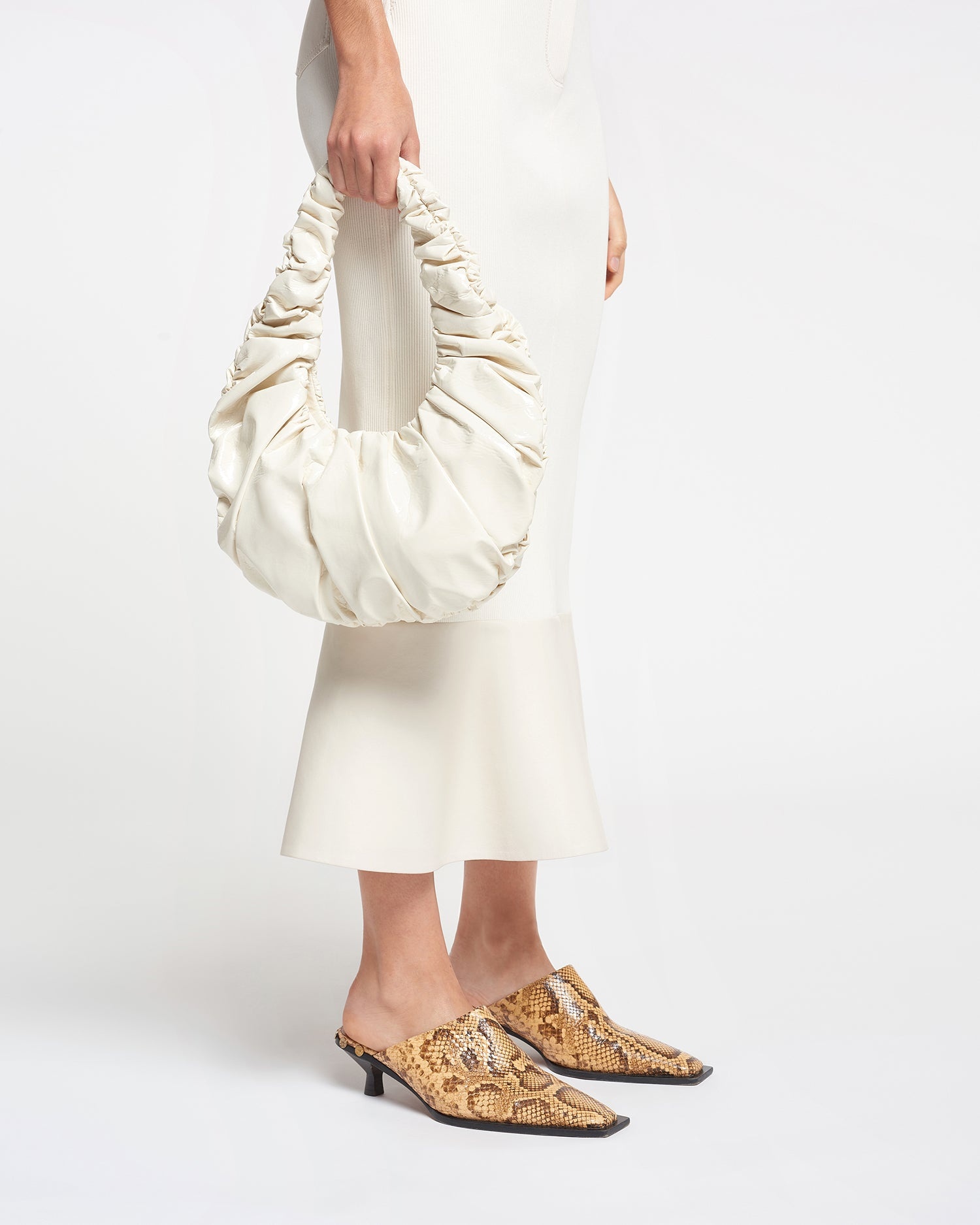 Ruched Patent Alt-Leather Shoulder Bag - 3