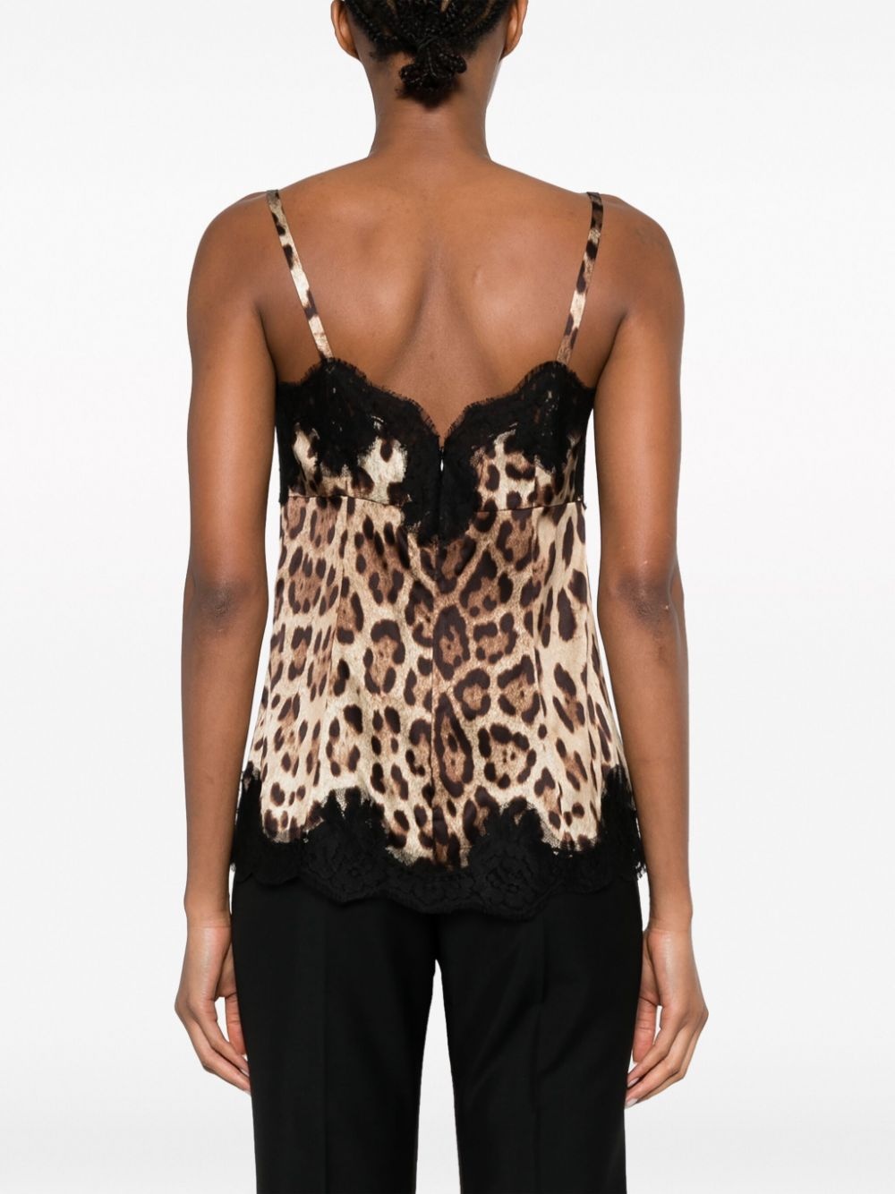 lace-detail leopard-print satin top - 4
