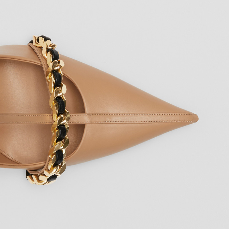 Burberry Chain Trim Leather Point-toe Pumps outlook