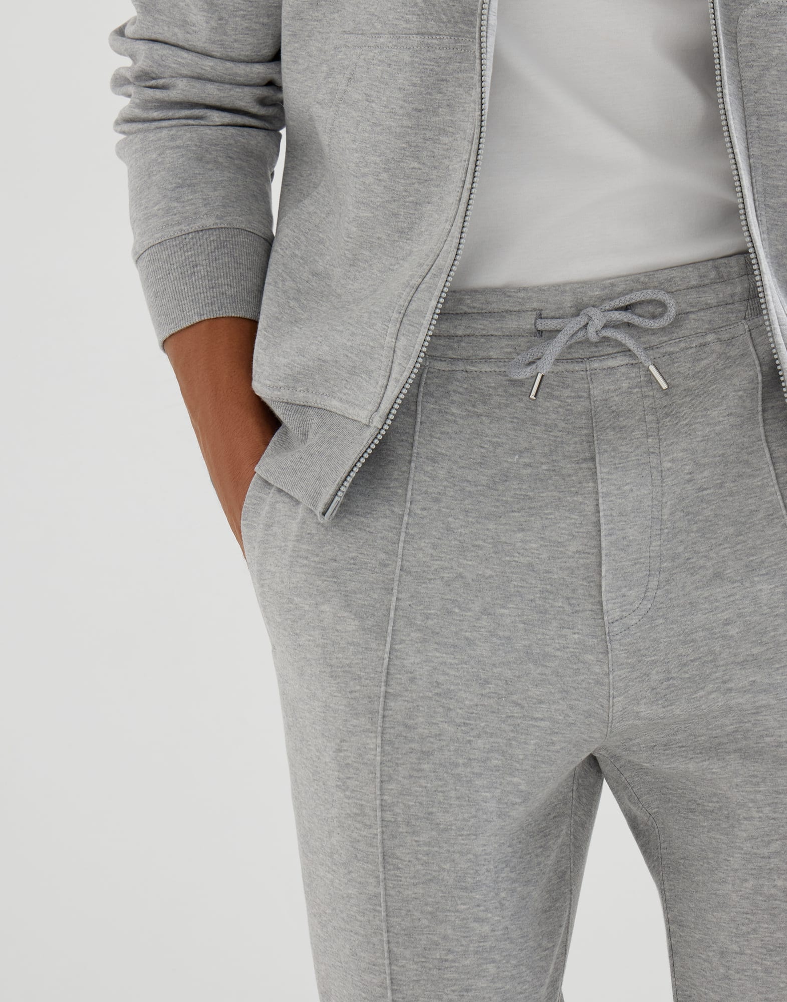 Cotton, cashmere and silk French terry double cloth trousers with Crête detail - 3