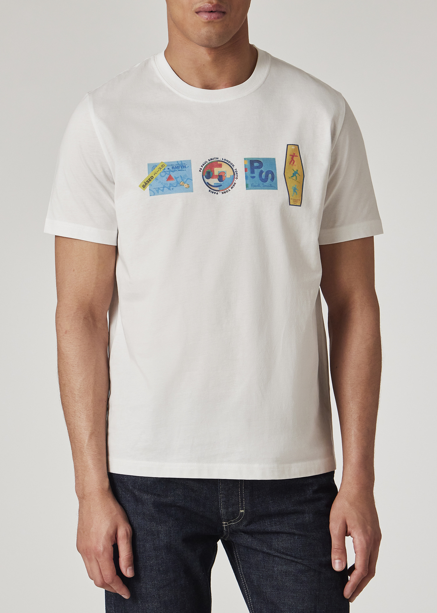 White 'Stickers' Print T-Shirt - 3