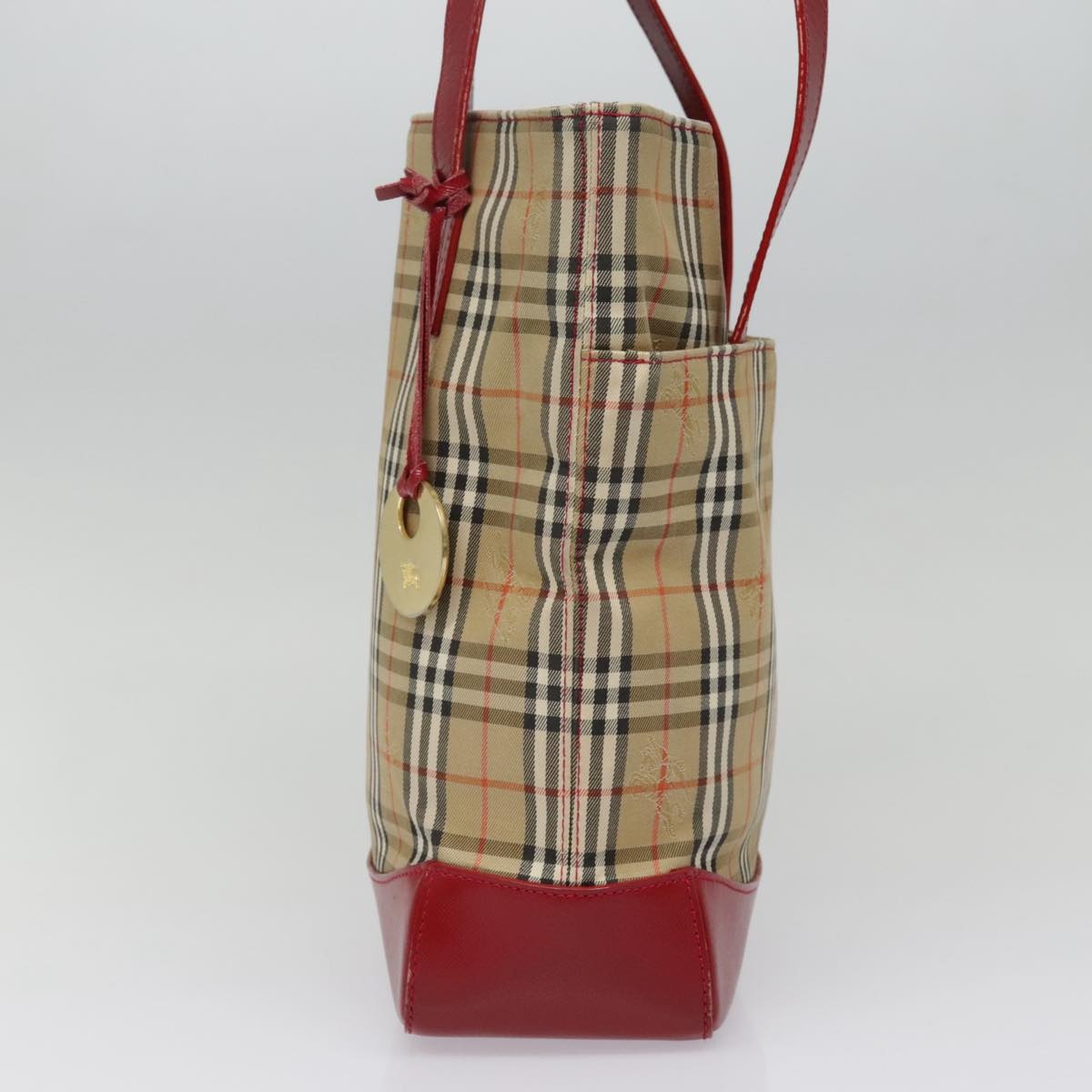 Burberry Nova Check Tote Bag Canvas Leather Beige Gold Red - 3