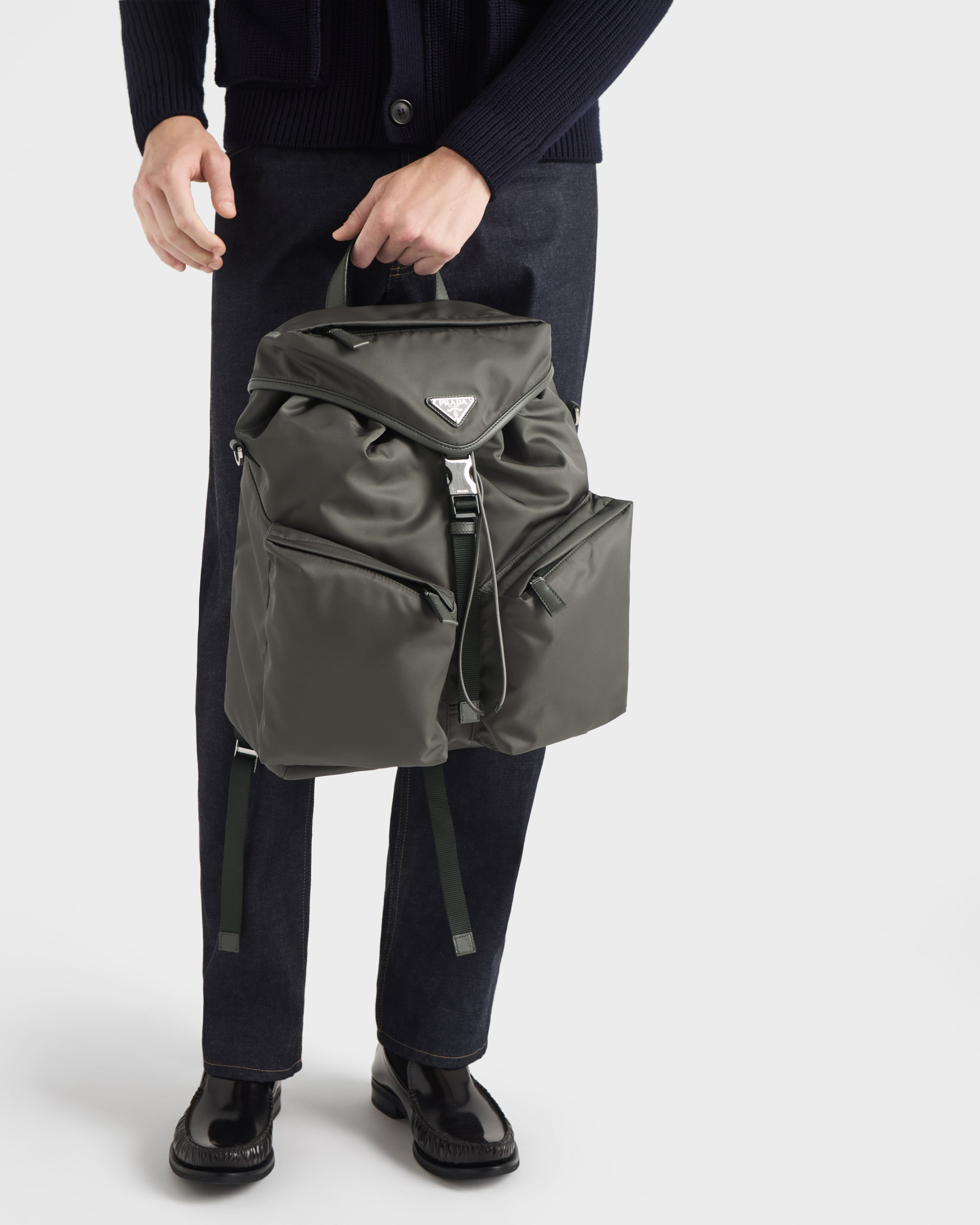 Re-Nylon and leather backpack - 8