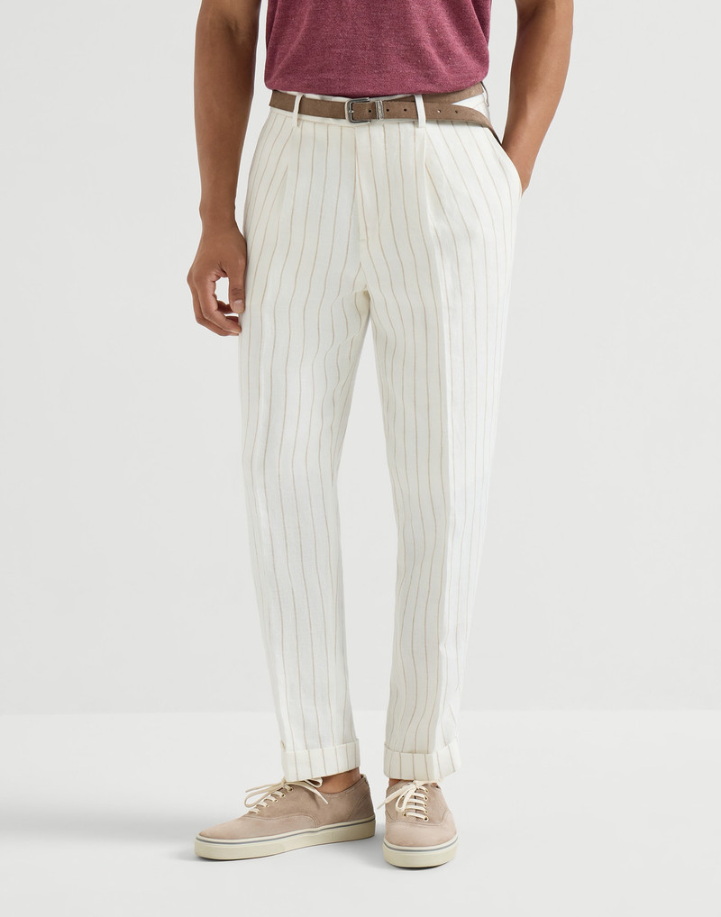 Chalk stripe linen twill trousers with pleat 2