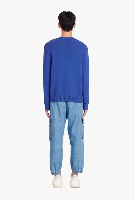 HIGH SUMMER CAPSULE - “Gitane” blue cotton sweater with embroidered white Balmain Paris logo - 3