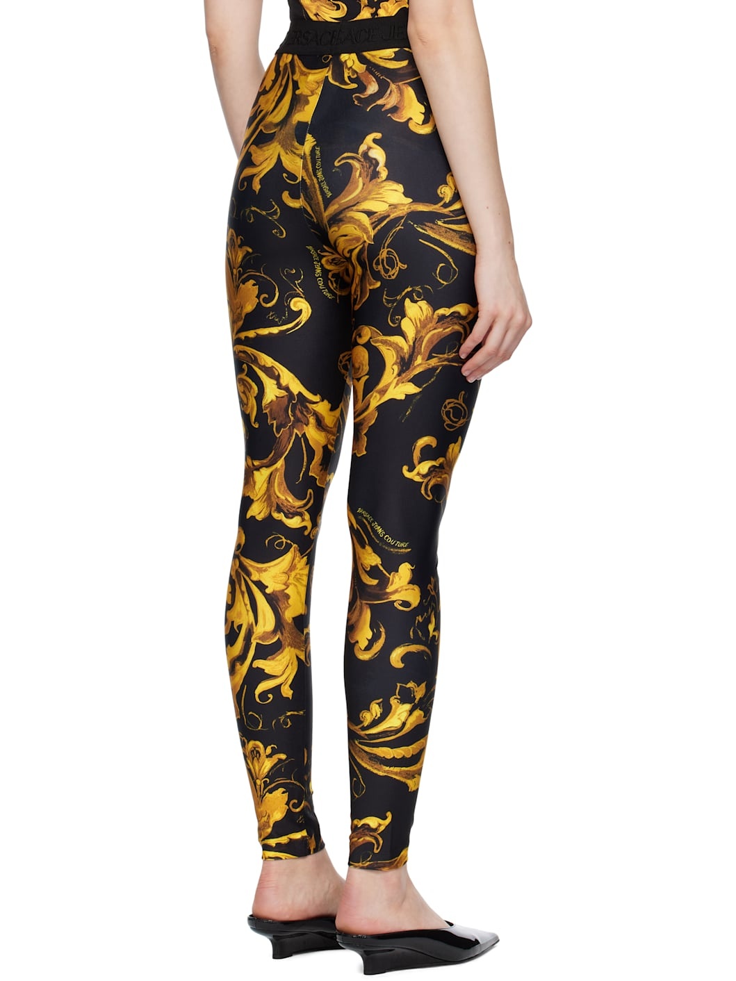 Black & Gold Lycra Barocco Leggings - 3