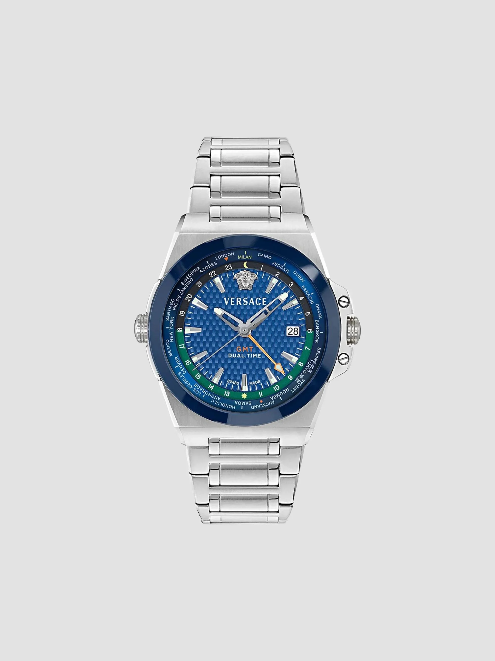 Men's Men's Greca Reaction GMT Stainless Steel Bracelet Watch, 44mm - Blue - 1