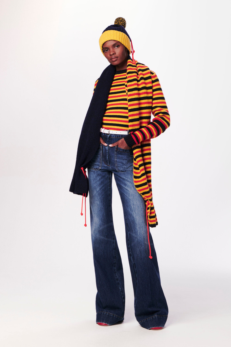 Victoria Beckham Cord Tie Scarf in Navy & Ink Multi outlook