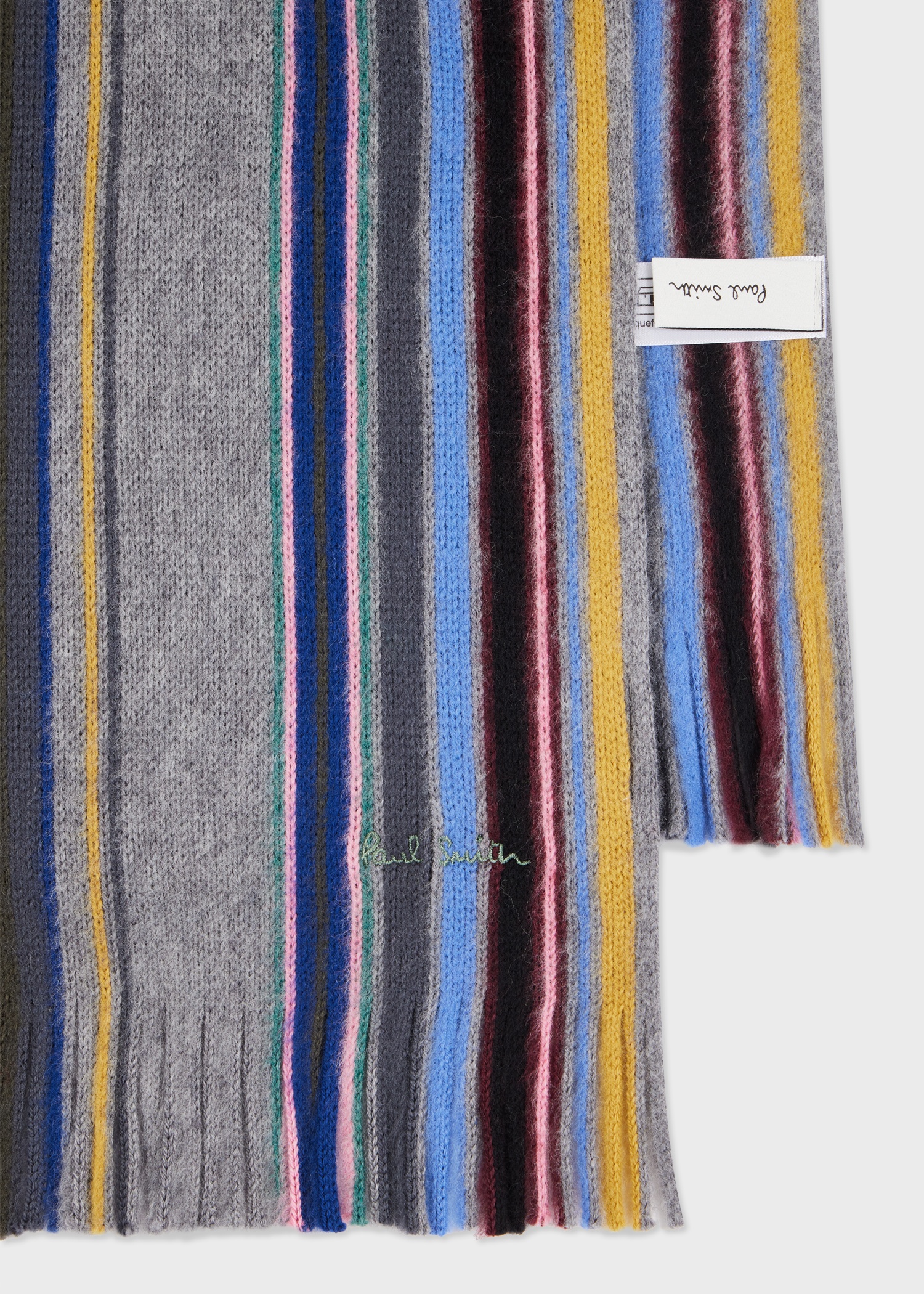 Grey Merino Wool Multistripe Scarf - 2