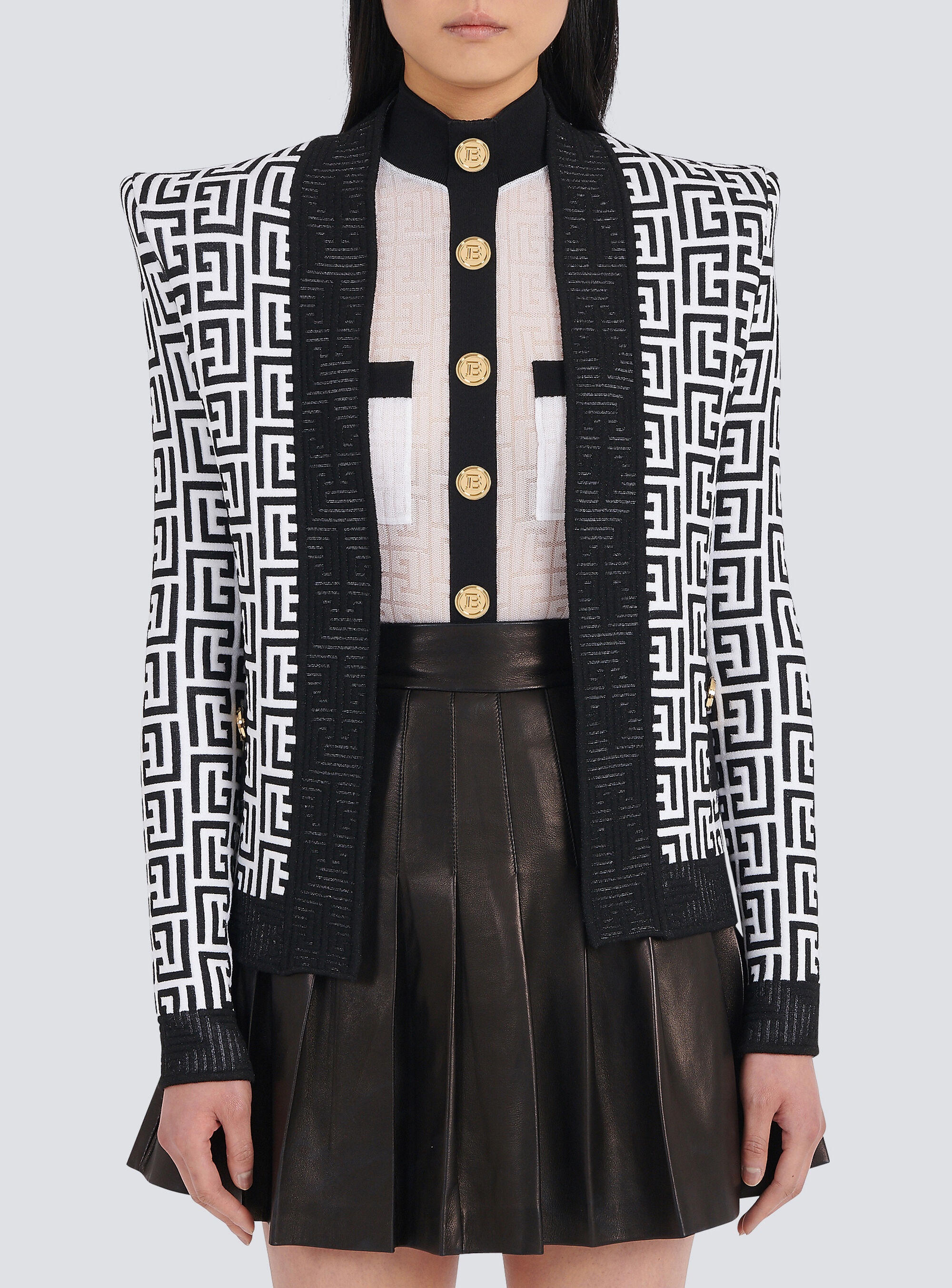 Knit jacket with Balmain monogram - 6