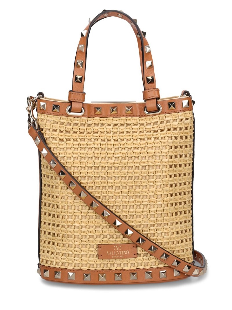 Rockstud raffia effect bucket bag - 4