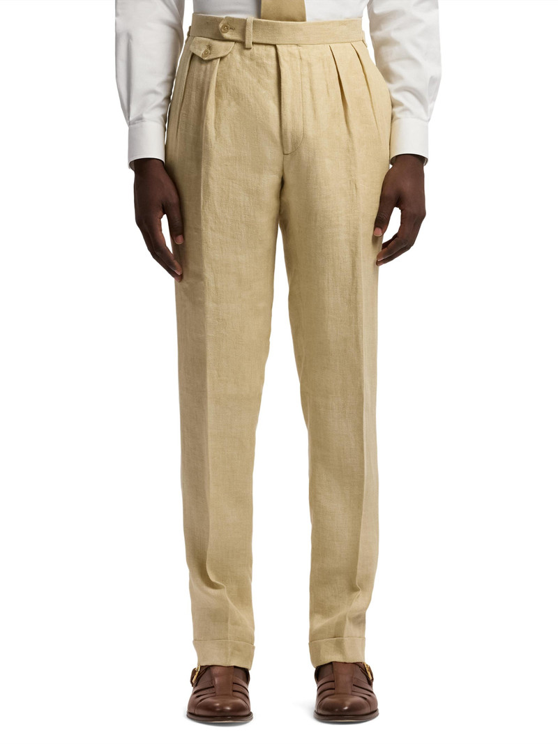 Men's Pleated Linen Straight-Leg Trousers - Sand 3
