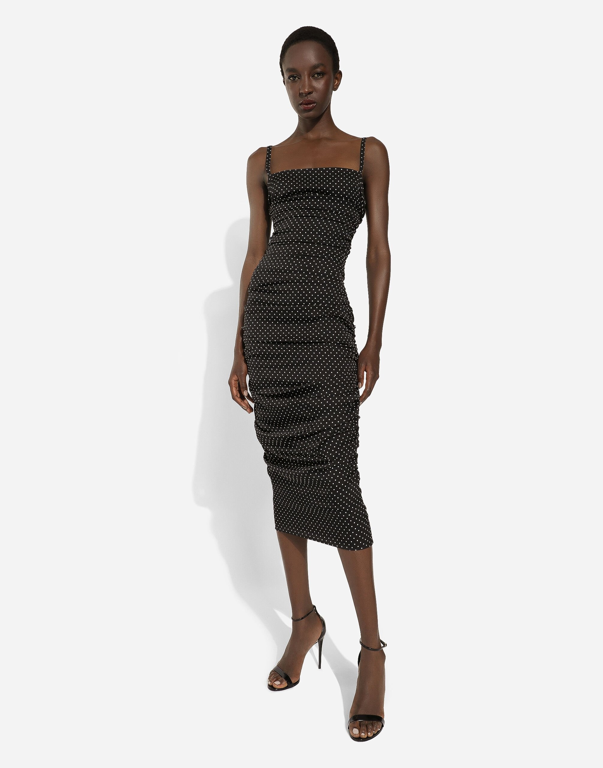 Charmeuse sheath dress with micro polka-dot print: - 5