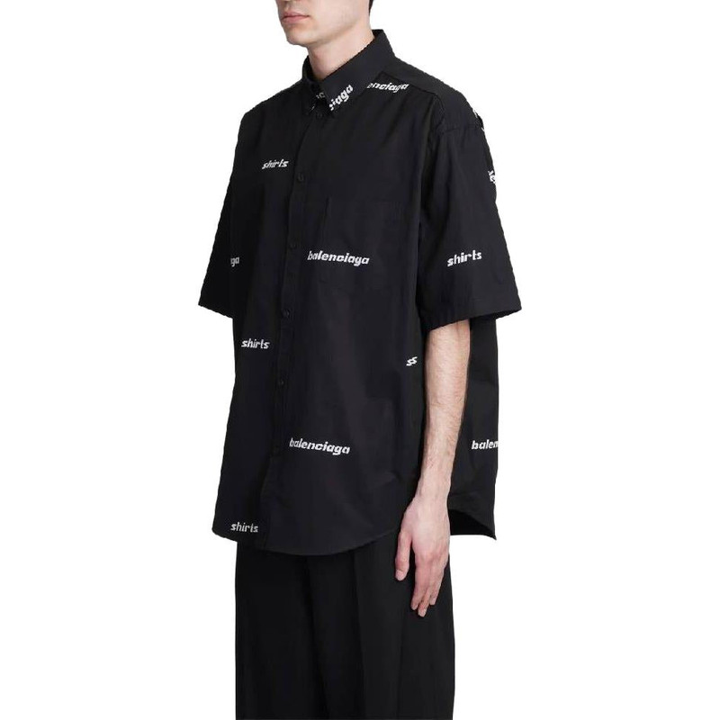 Balenciaga All Over Logo Short Sleeve Shirt 'Black White' 681702TOL651070 4
