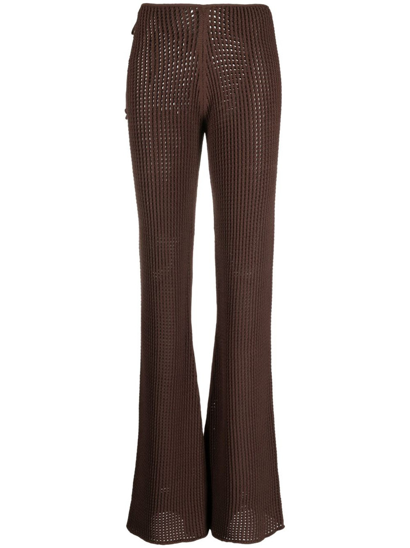 waffle-knit cut-out flared trousers 1