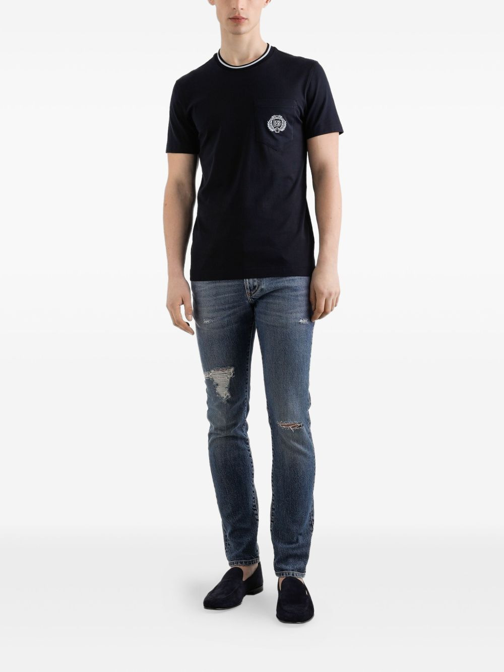 distressed logo-plaque jeans - 2