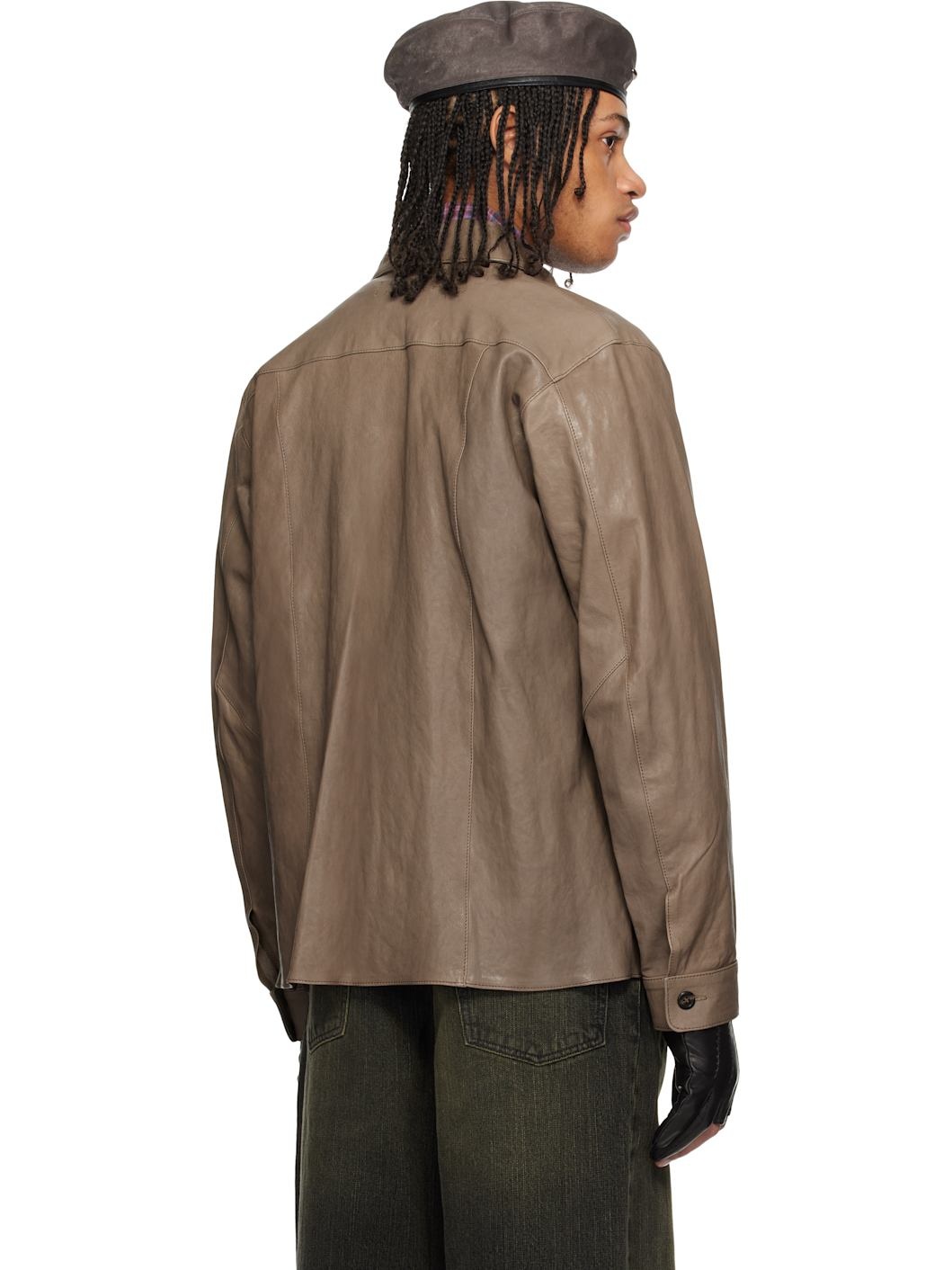 Taupe Welding Leather Shirt - 3