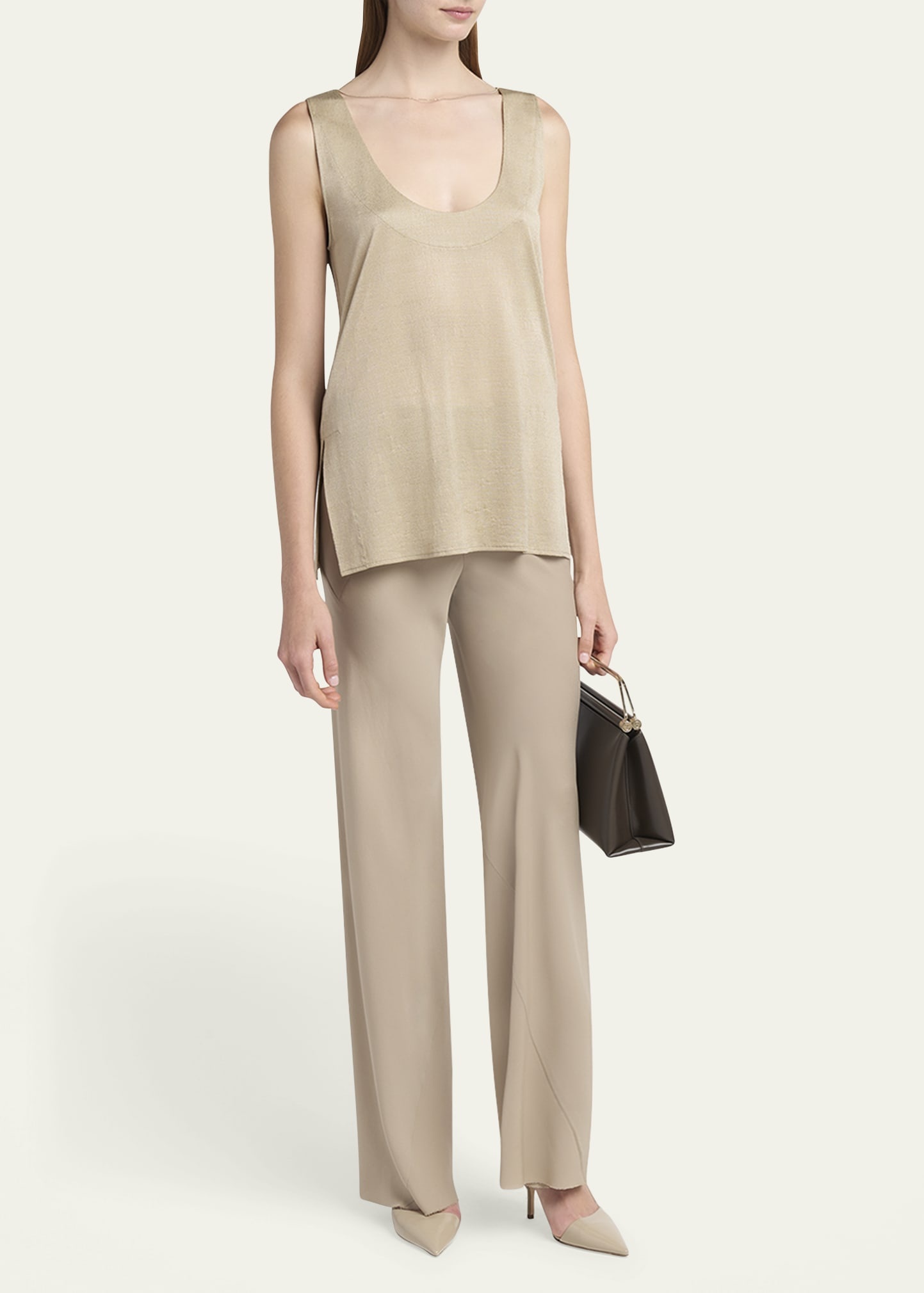 Chain-Necklace Scoop-Neck Shiny Viscose Jersey Tank Top - 2