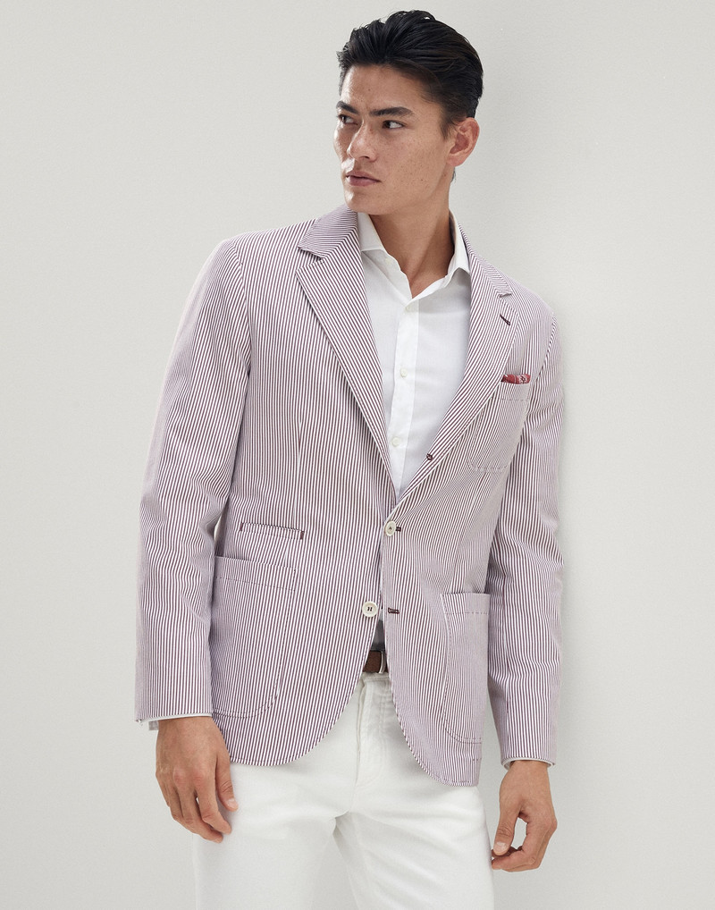 Striped comfort cotton deconstructed blazer with patch pockets 1