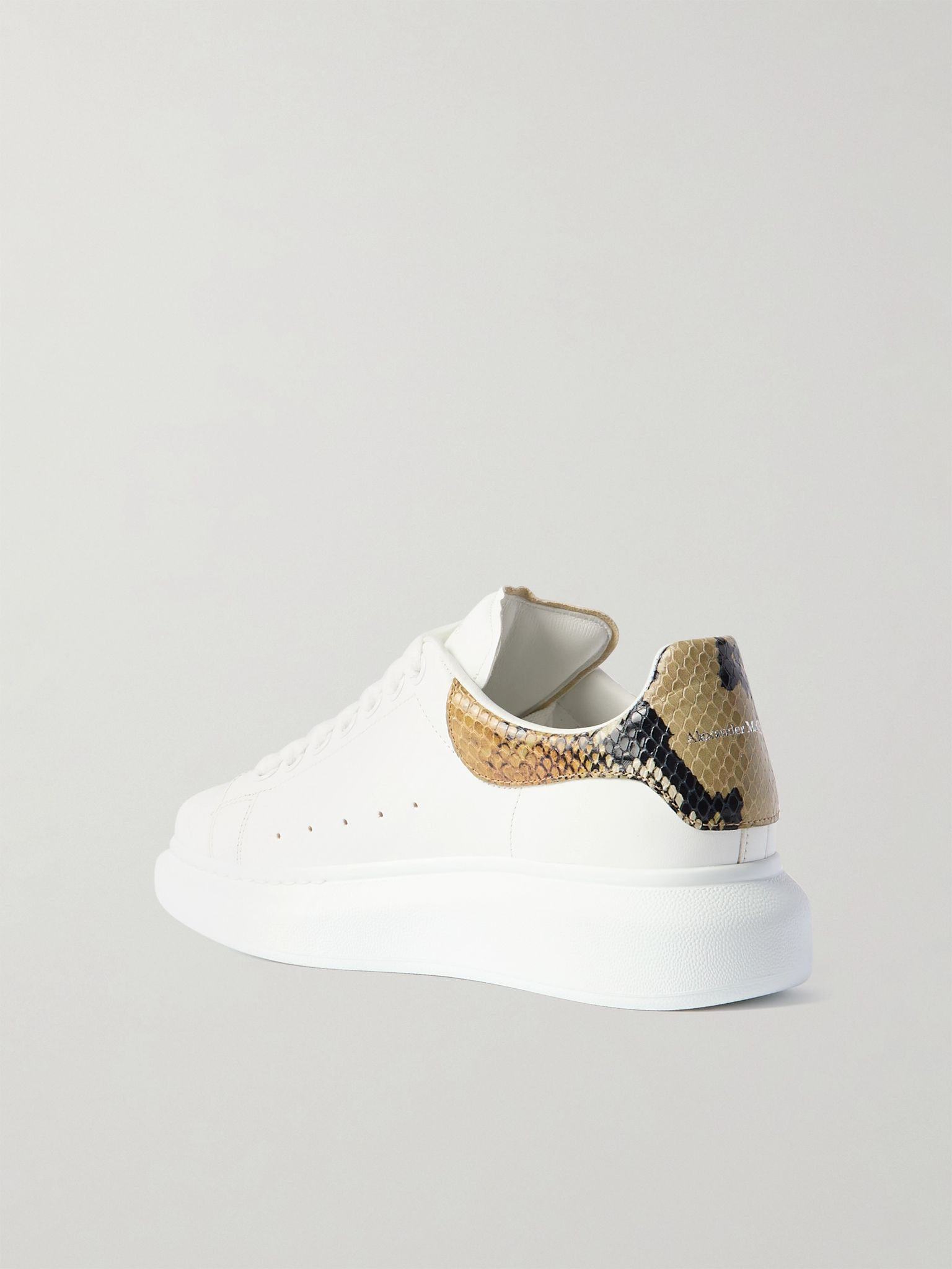 Leather and snake-effect leather exaggerated-sole sneakers White - 3