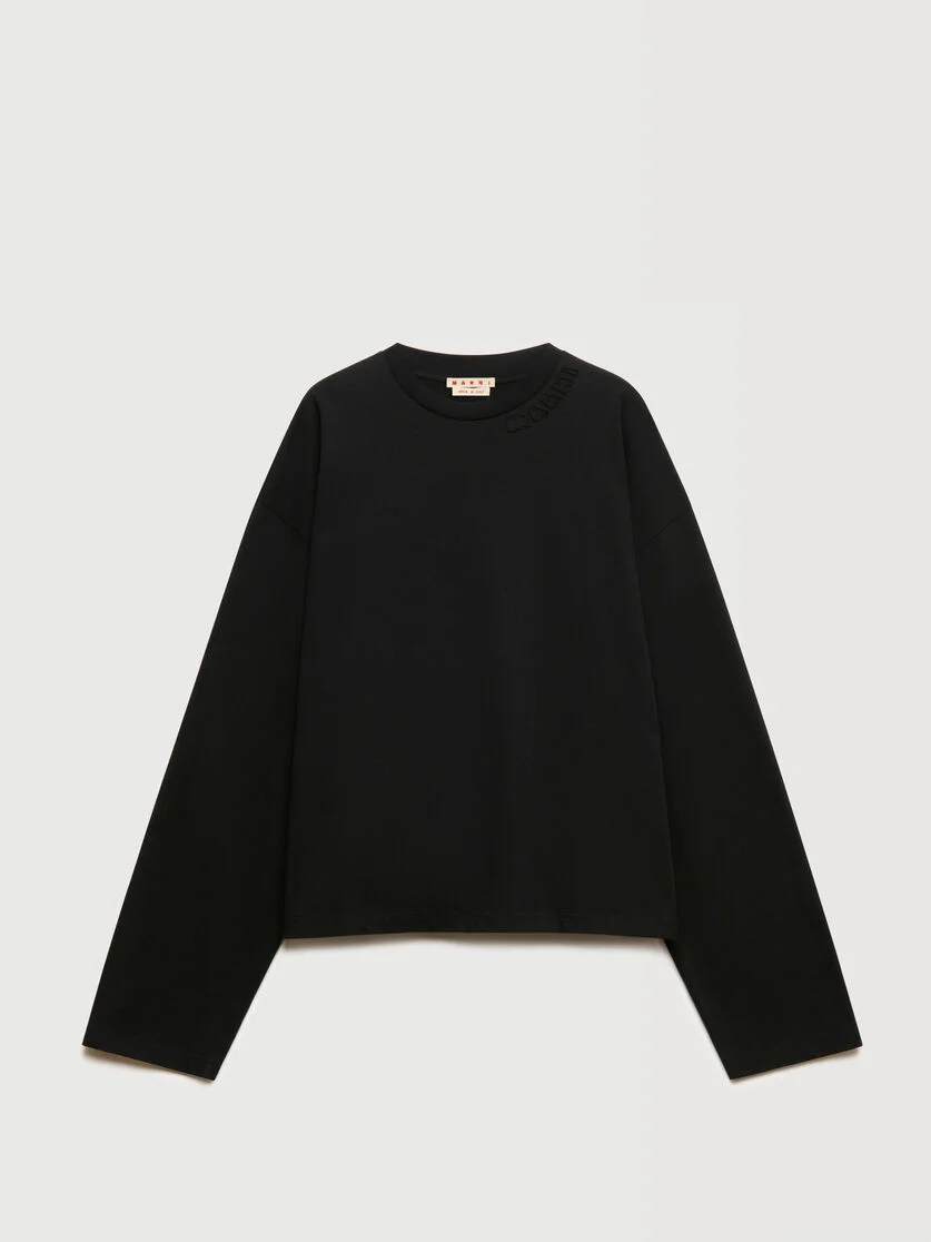 BLACK COTTON LONG-SLEEVED T-SHIRT WITH PATCH LOGO - 1