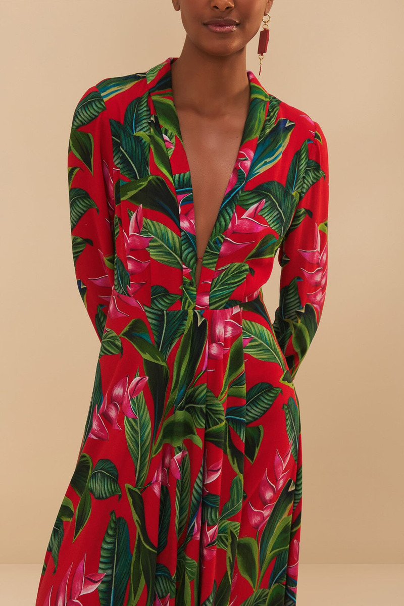 Red Dream Garden Long Sleeve Maxi Dress 3