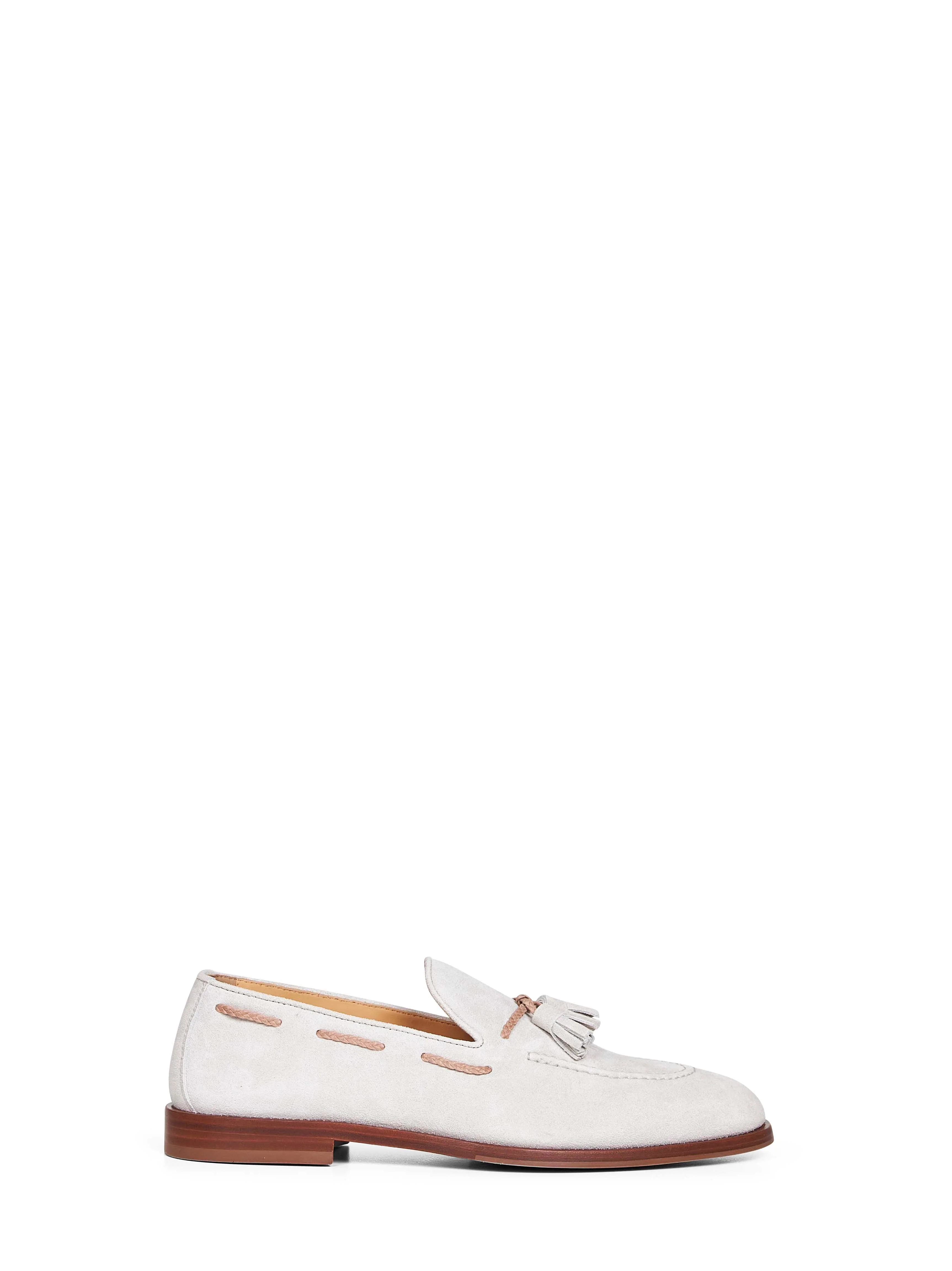 Brunello Cucinelli Men Ivory Suede Loafers With Tassels - 1