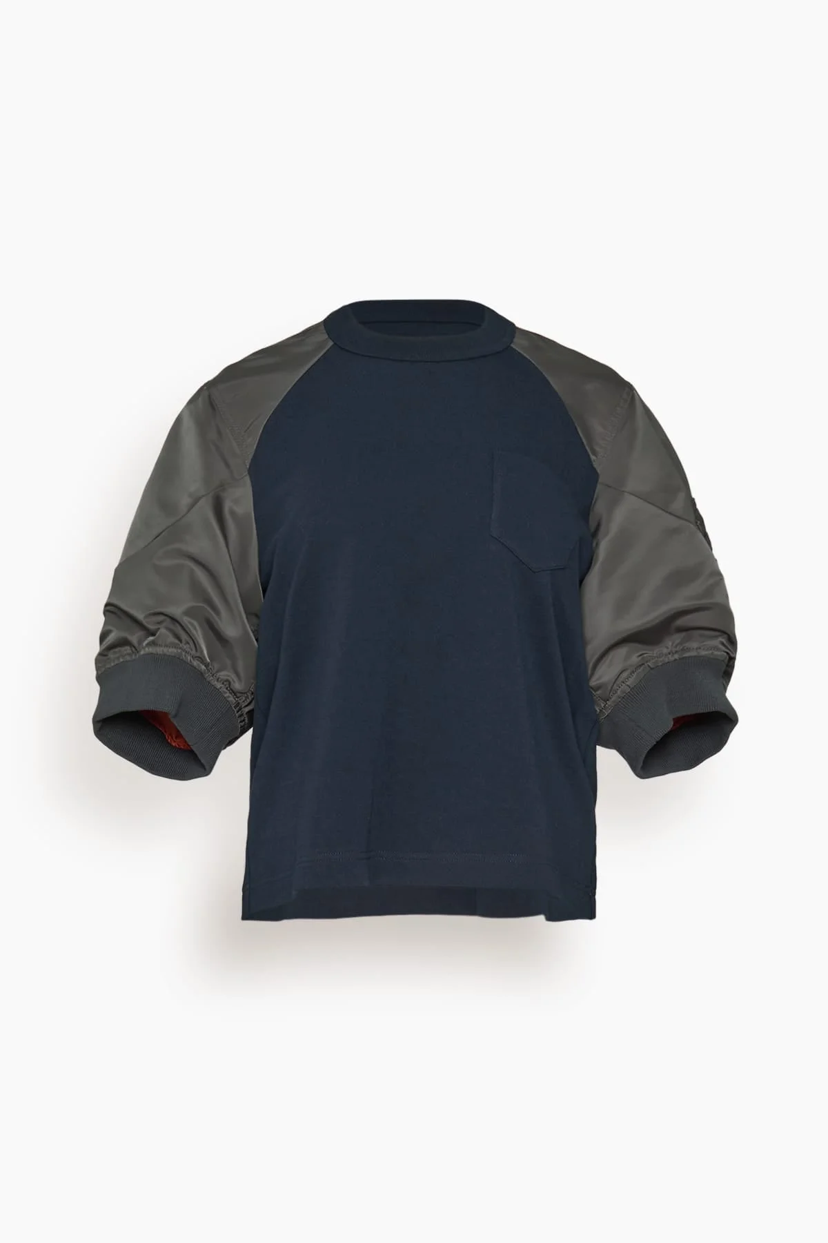 Nylon Twill x Cotton Jersey T-Shirt in Navy x Dark Khaki - 1