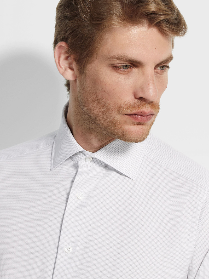 ZEGNA BROWN AND DARK GREEN MICRO-CHECKED CENTOVENTIMILA COTTON SHIRT outlook