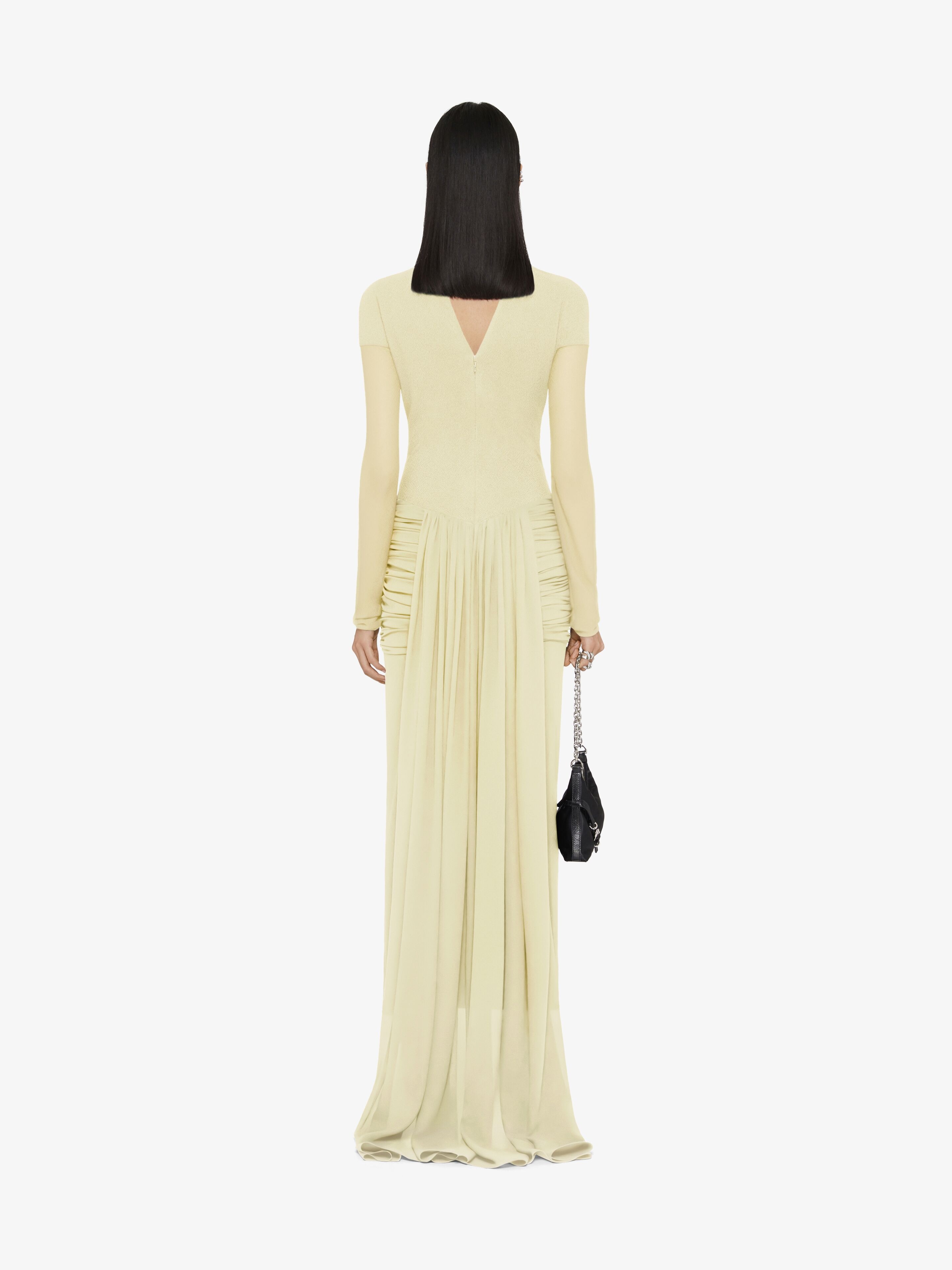 EVENING DRAPED DRESS IN JERSEY AND SILK WITH TRAIN - 4
