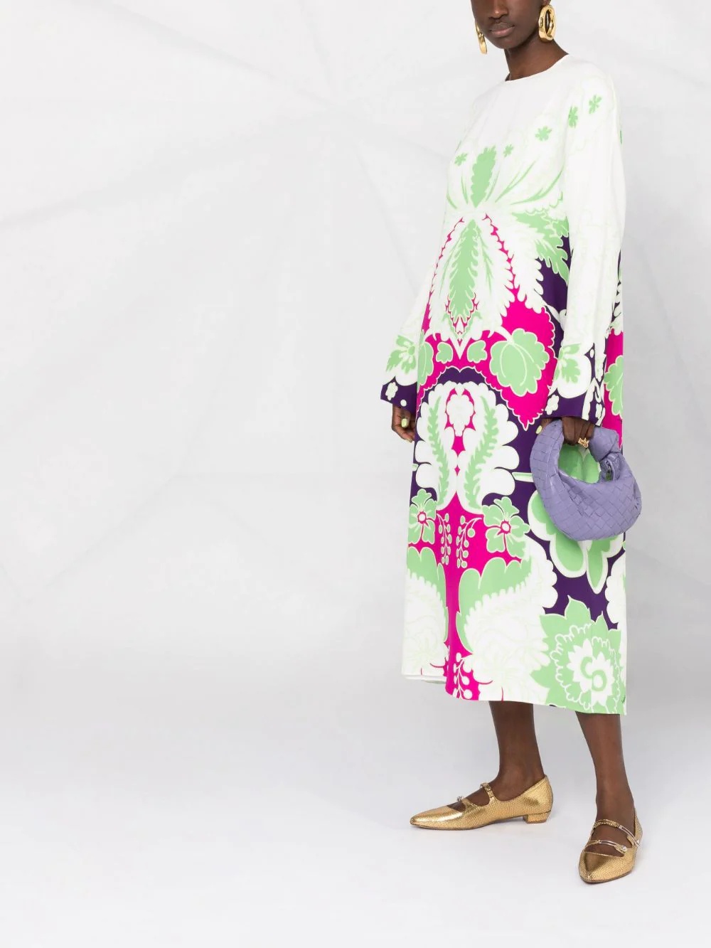 floral print silk midi dress - 4