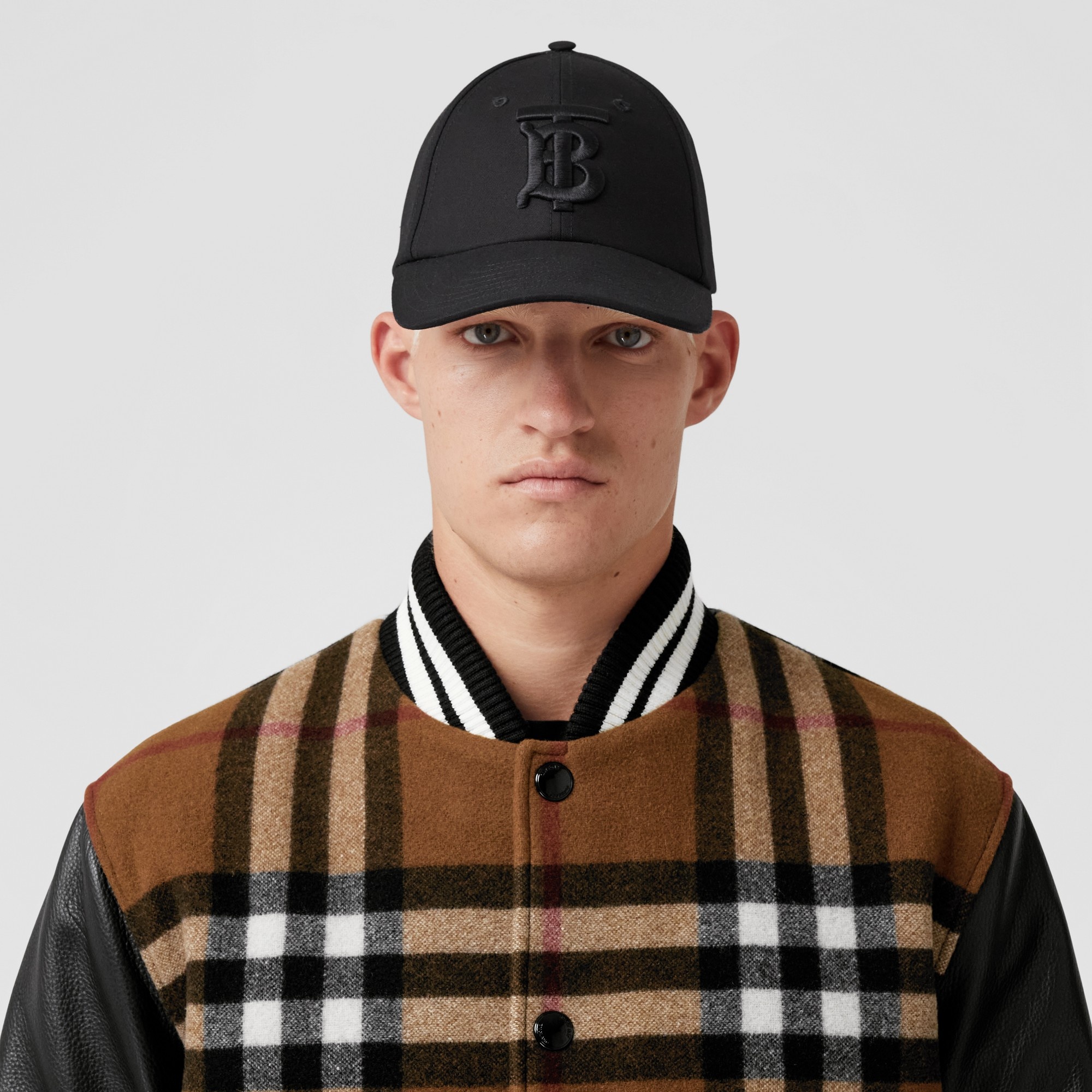 Check Technical Wool and Leather Bomber Jacket - 7