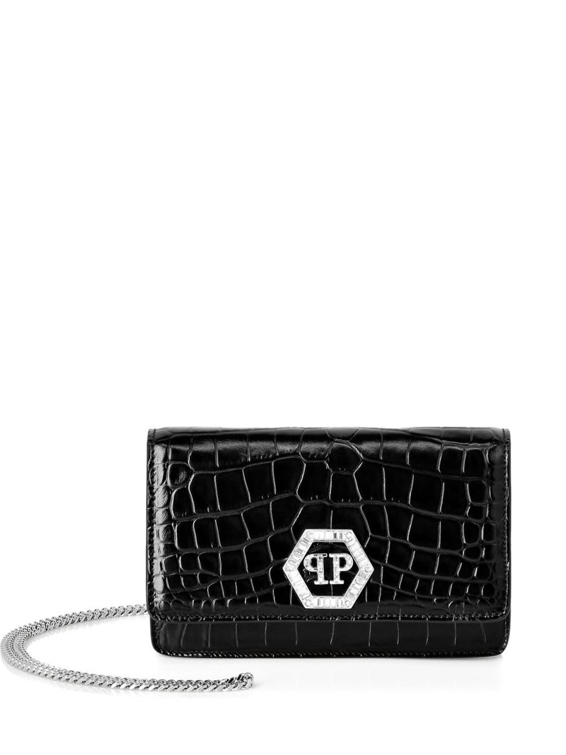 crystal-embellished crocodile-effect clutch 1