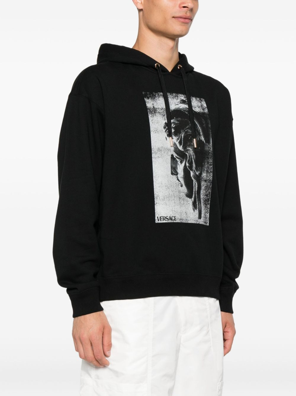 statue-print cotton hoodie - 3