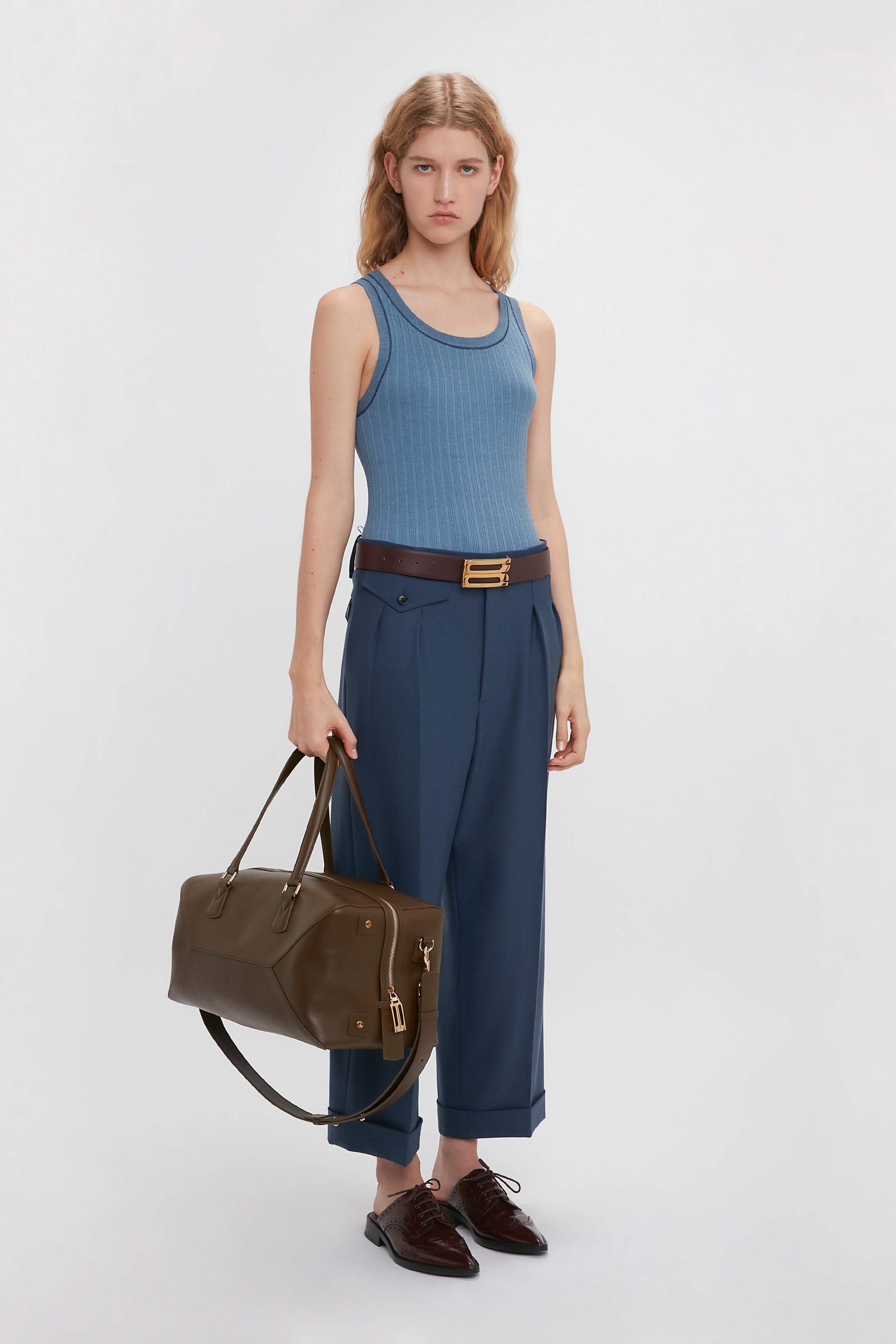 Fine Knit Micro Stripe Tank In Heritage Blue - 7