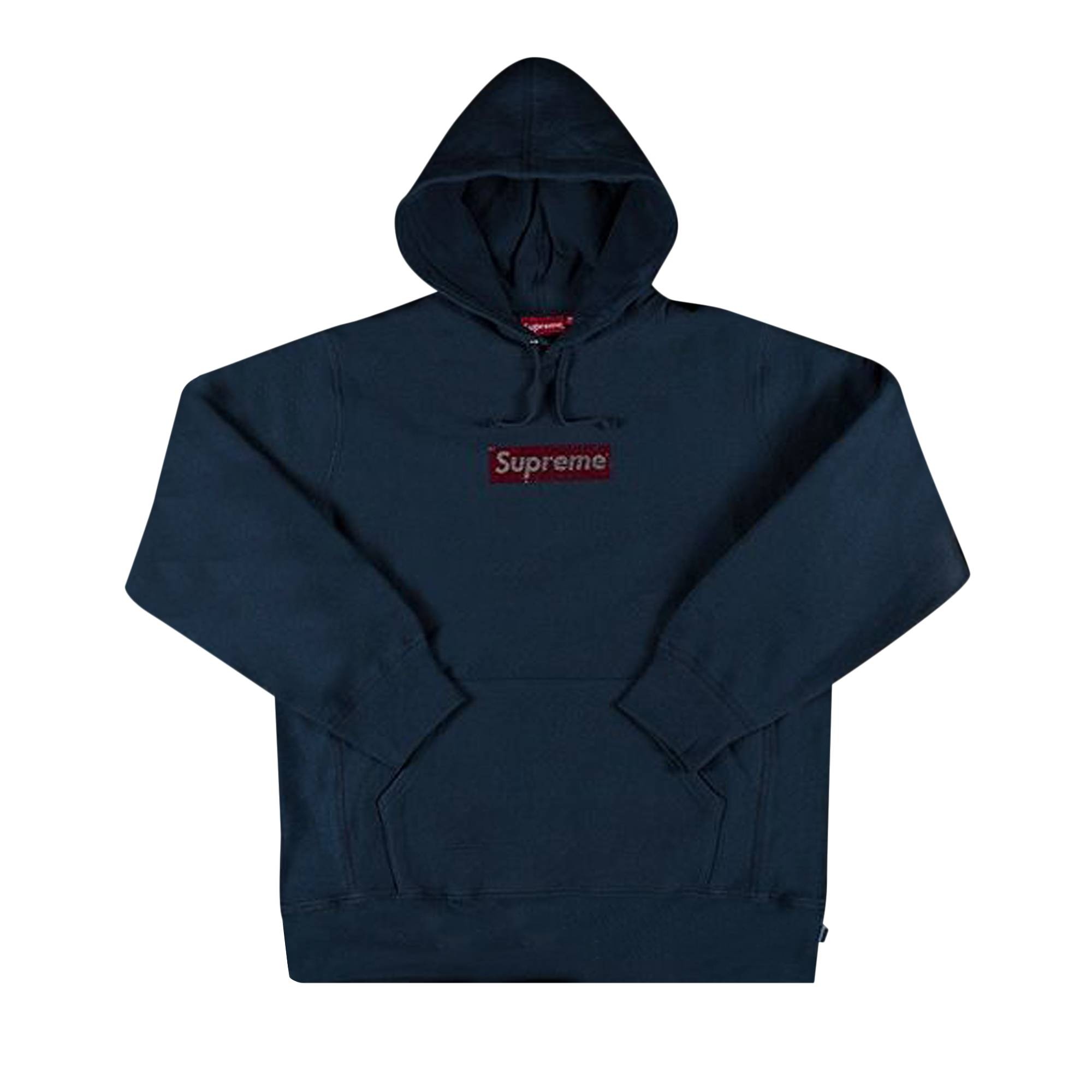 Supreme Supreme x Swarovski Box Logo Hooded Sweatshirt 'Navy' | REVERSIBLE