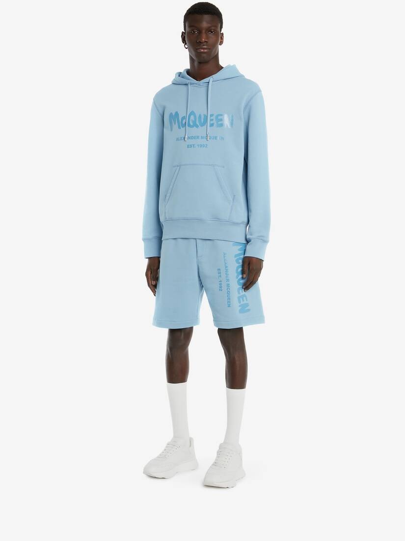 Mcqueen Graffiti Hooded Sweatshirt in Sky Blue - 3