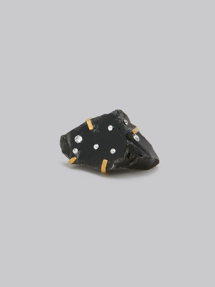 BLACK OBSIDIAN RING WITH RHINESTONE POLKA DOTS - 4