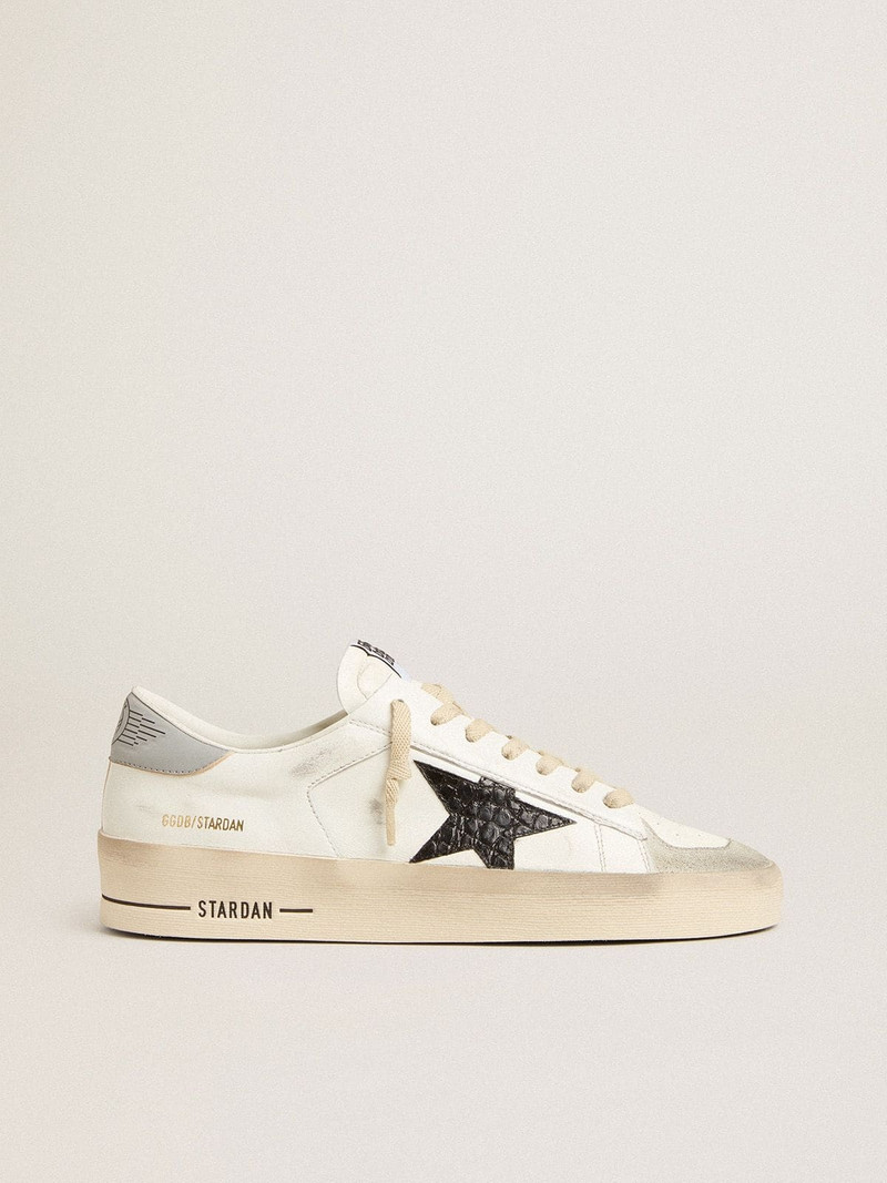 Men’s Stardan in white nappa with croc-print leather star and gray heel tab - 1